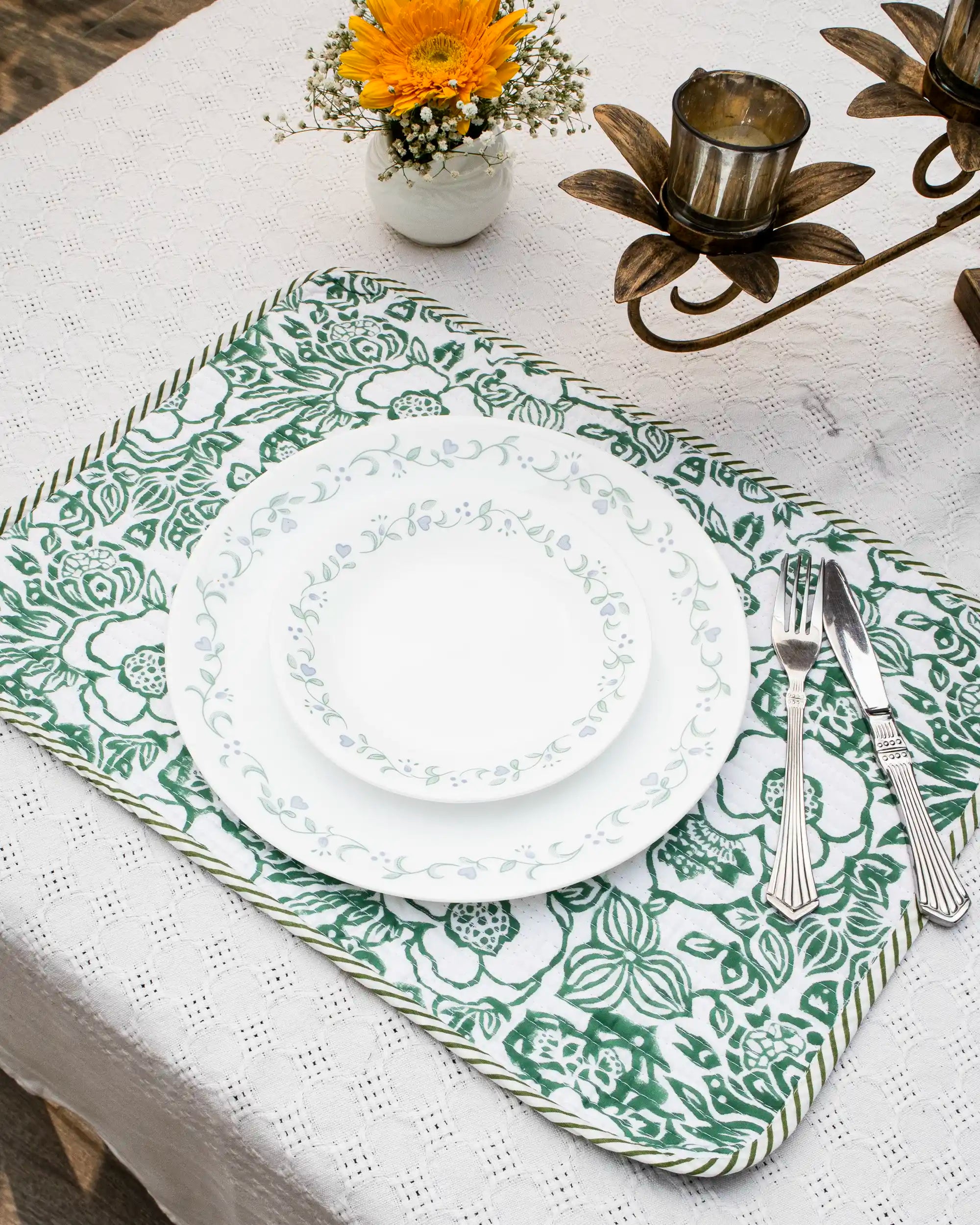 Green Garden Reversible Placemat Set (Choose 4 or 6) | Singhvis