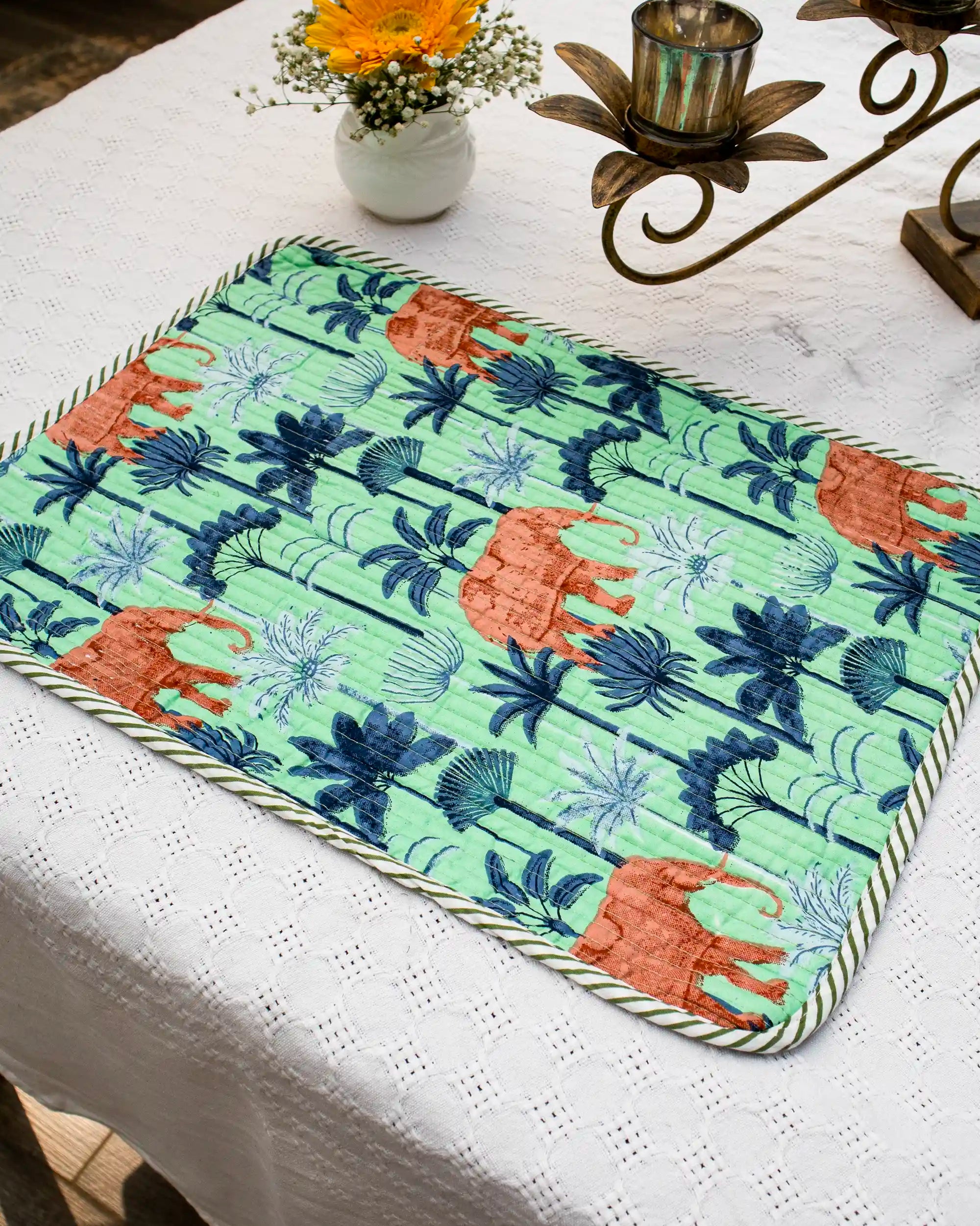 Green Garden Reversible Placemat Set (Choose 4 or 6) | Singhvis