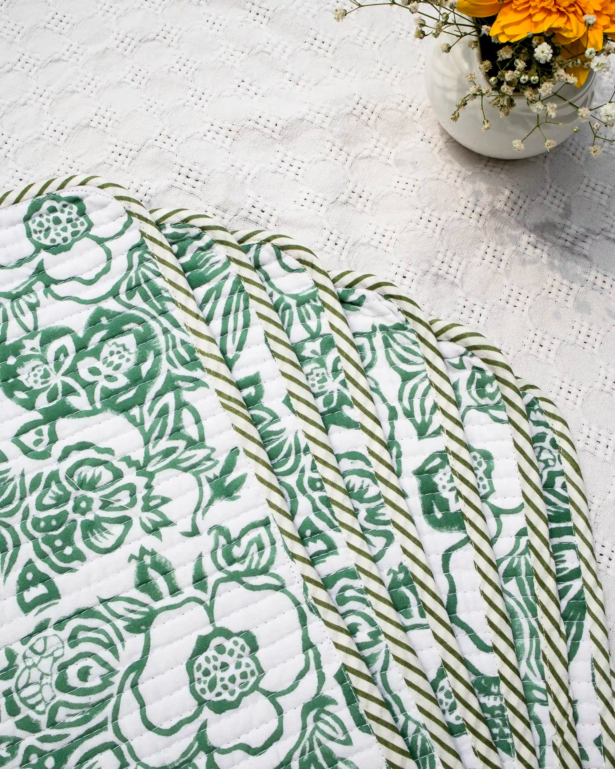 Green Garden Reversible Placemat Set (Choose 4 or 6) | Singhvis