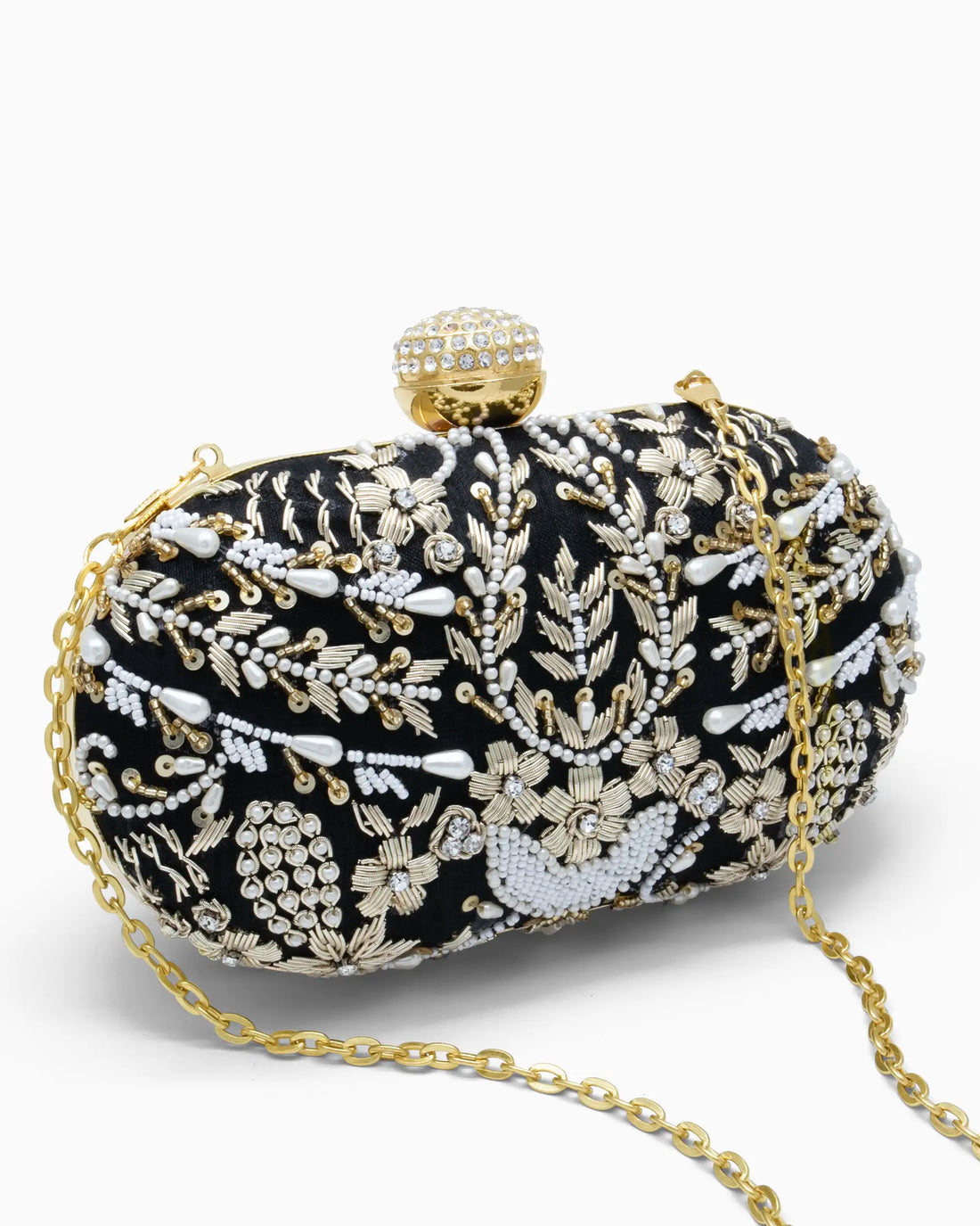 Black Bridal Pearl Evening Clutch - Wedding Embellished Purse | Singhvis