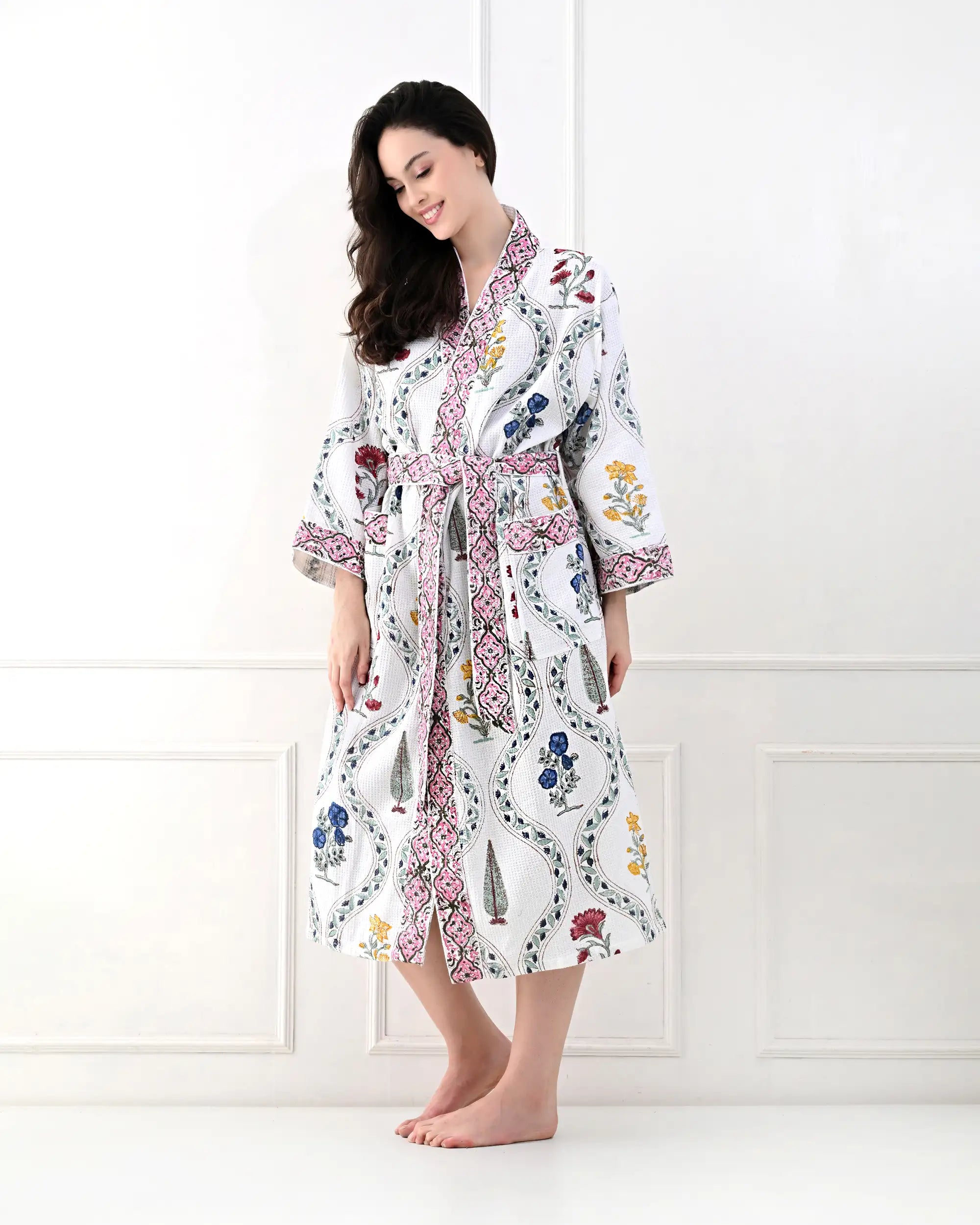 Blossom Floral Print Cotton Bathrobe | Singhvis