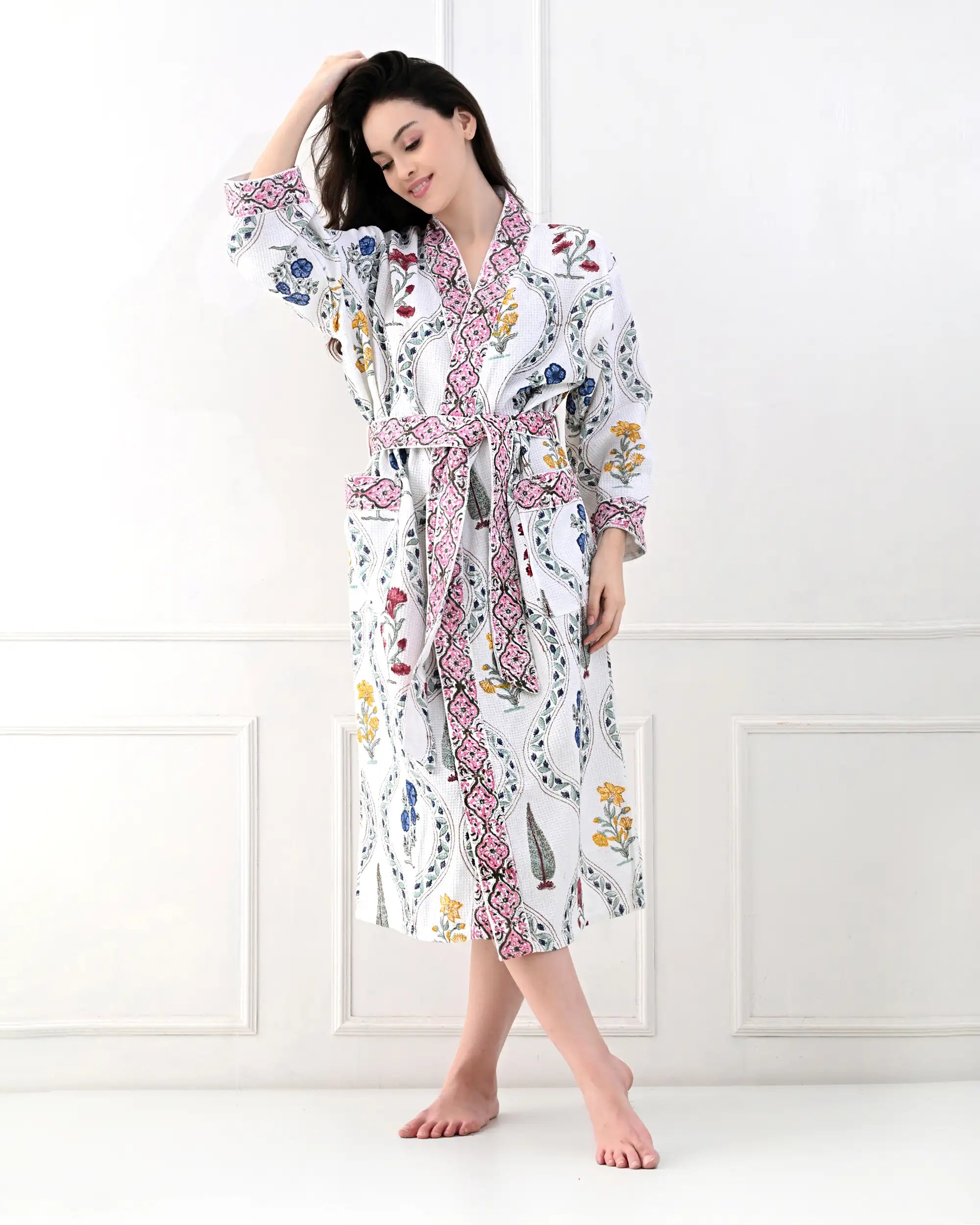 Blossom Floral Print Cotton Bathrobe | Singhvis