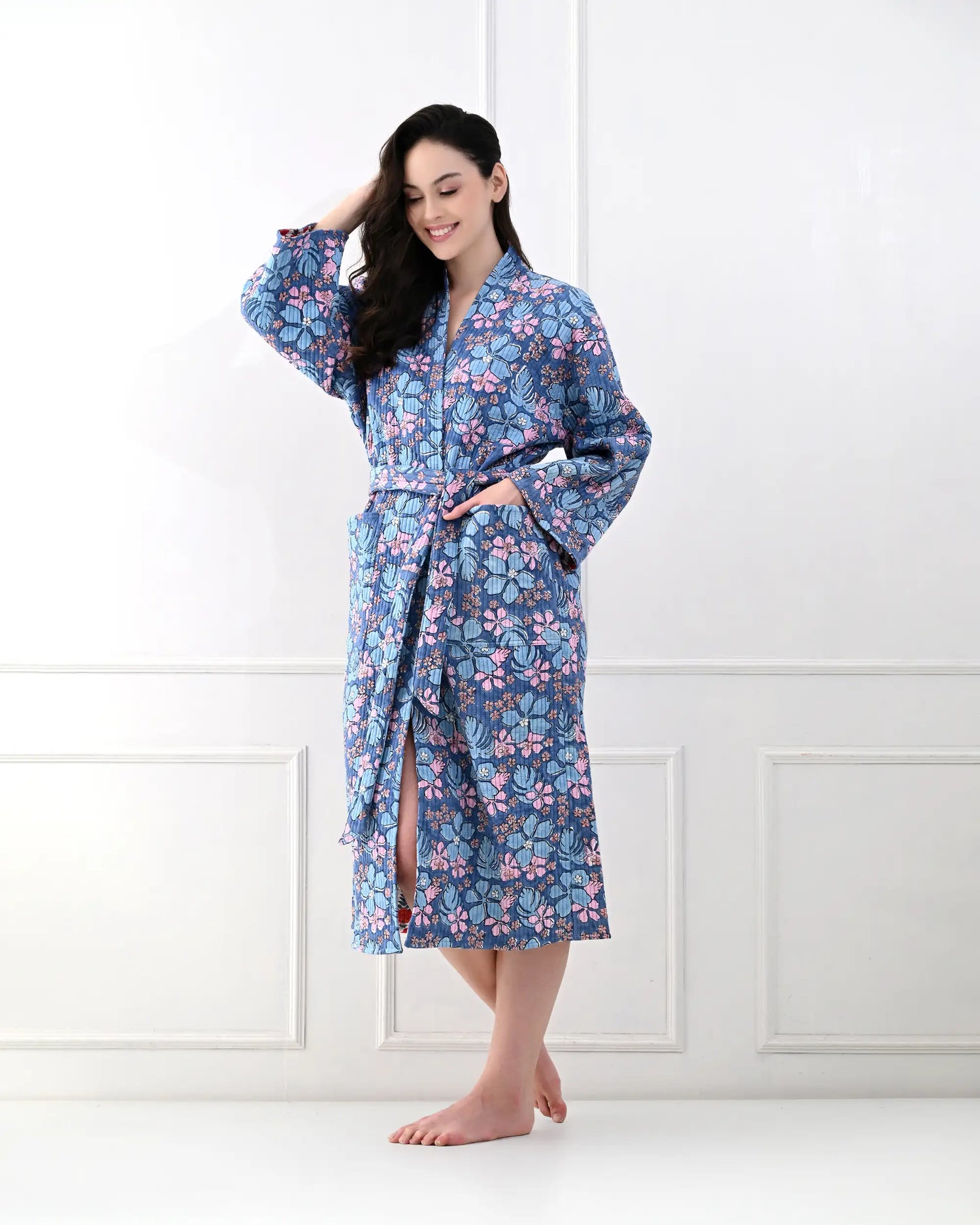 Blue Petal Cotton Bathrobe | Singhvis