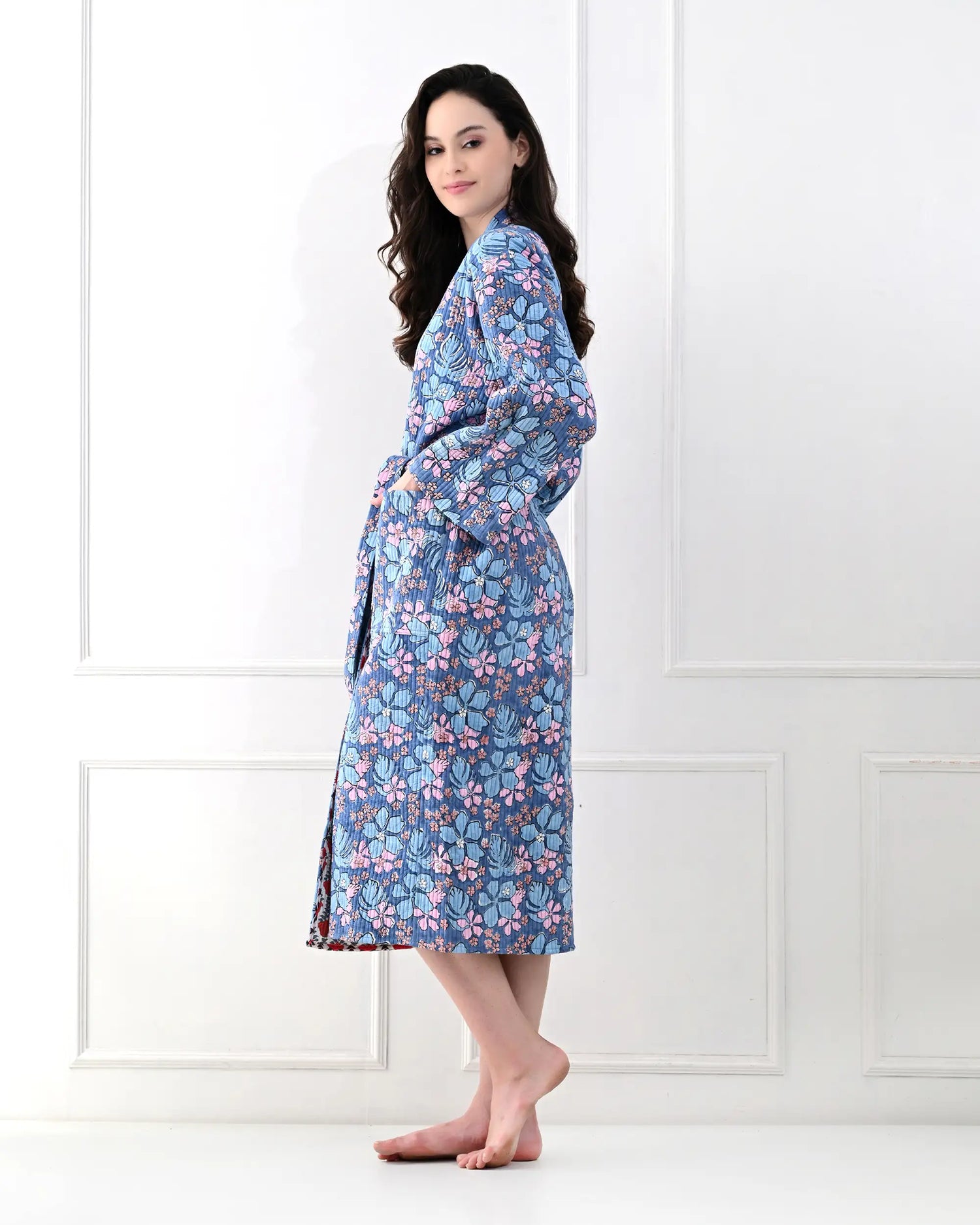 Blue Petal Cotton Bathrobe | Singhvis