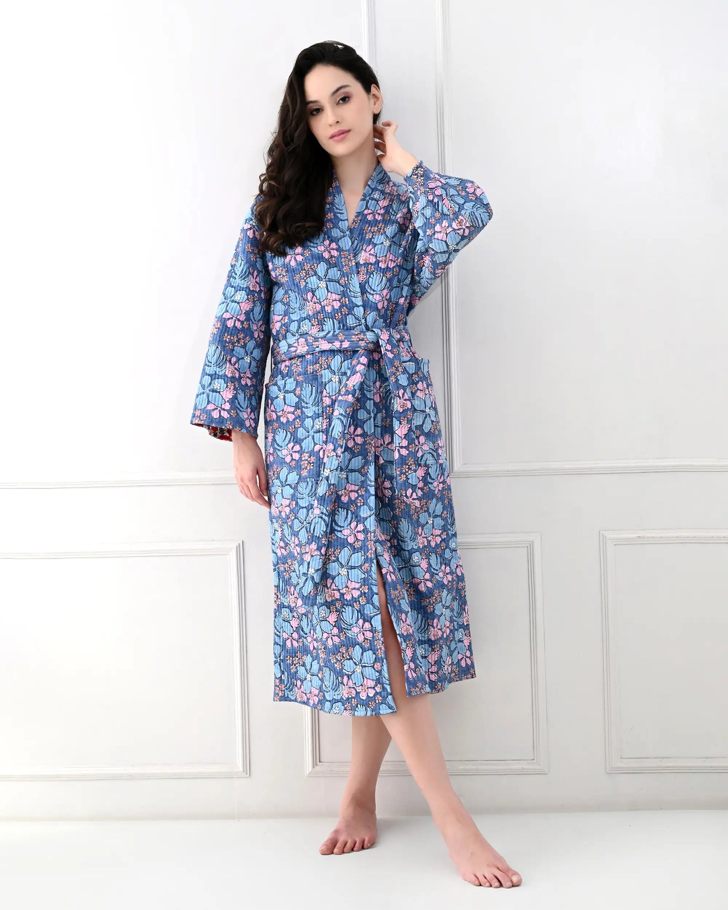 Blue Petal Cotton Bathrobe | Singhvis