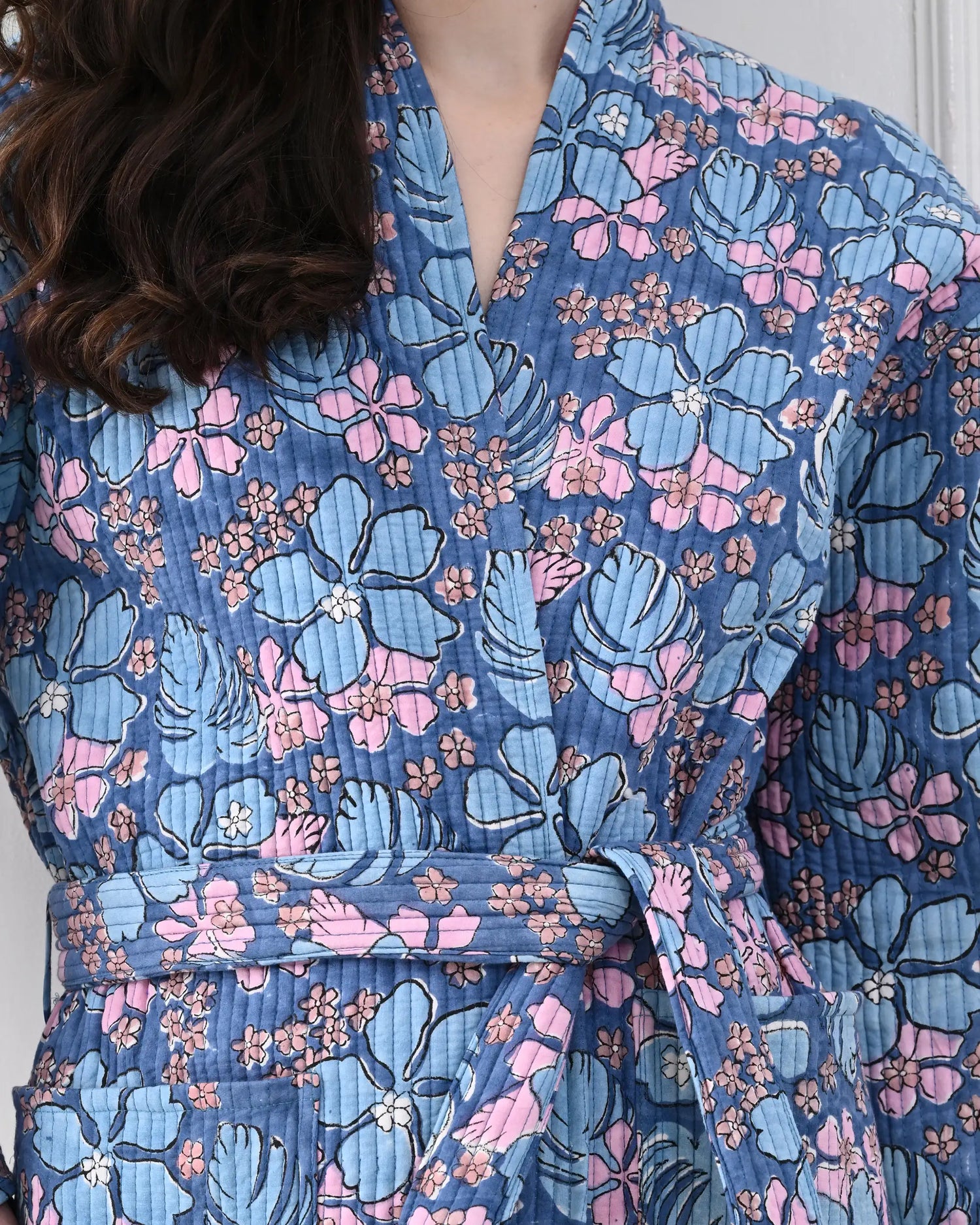 Blue Petal Cotton Bathrobe | Singhvis