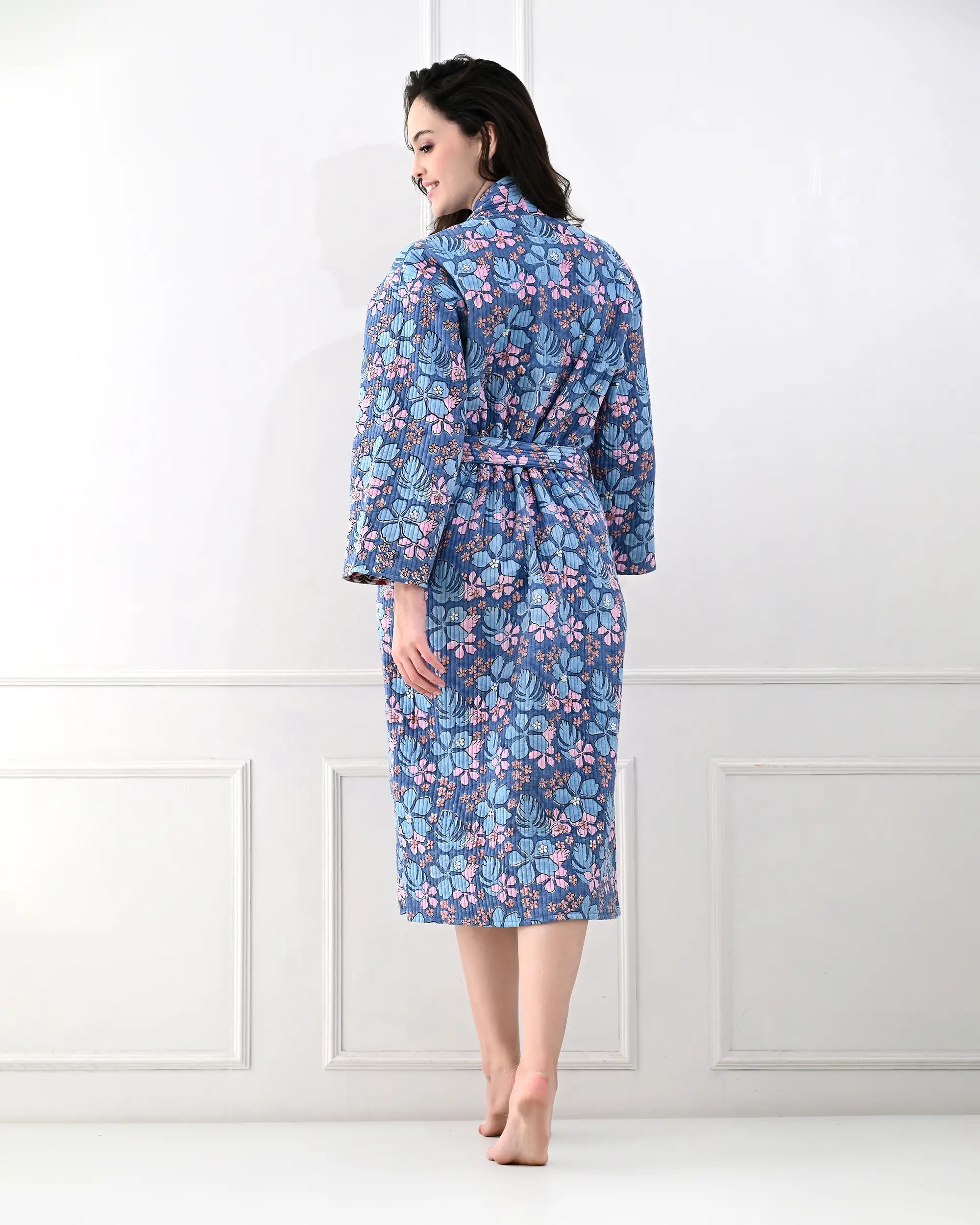 Blue Petal Cotton Bathrobe | Singhvis