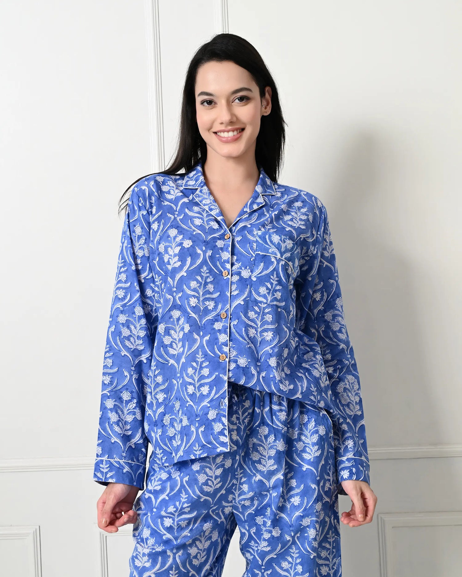 Organic Cotton Blue Petals Pajama Set | Singhvis