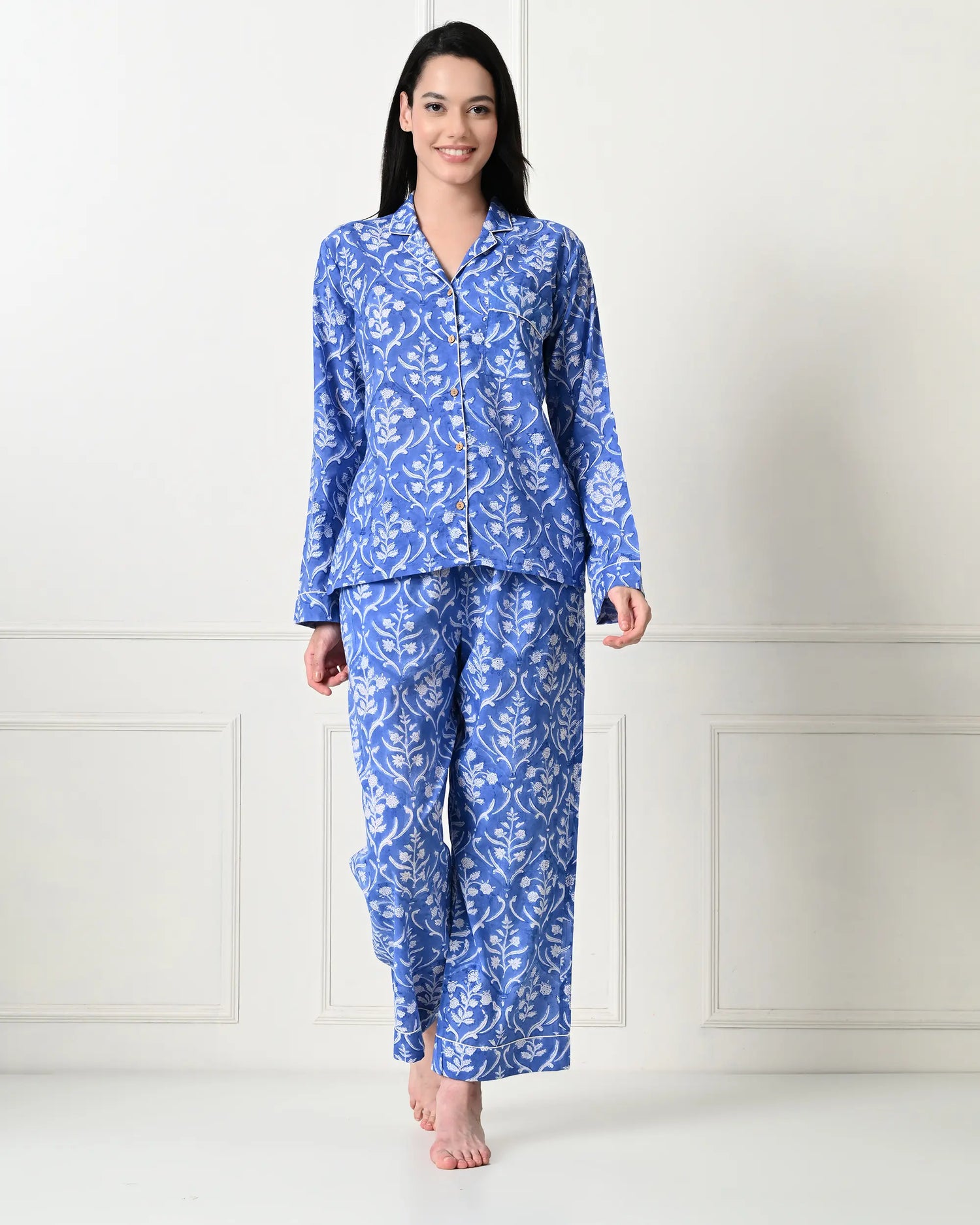 Organic Cotton Blue Petals Pajama Set | Singhvis