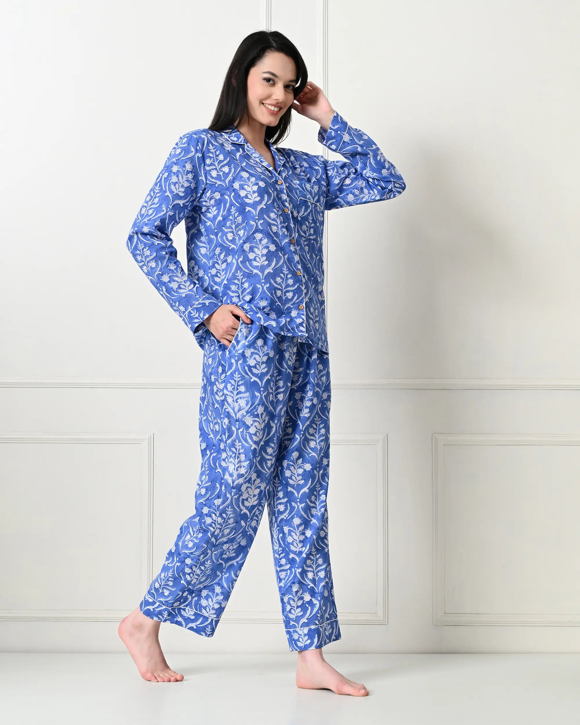 Organic Cotton Blue Petals Pajama Set | Singhvis