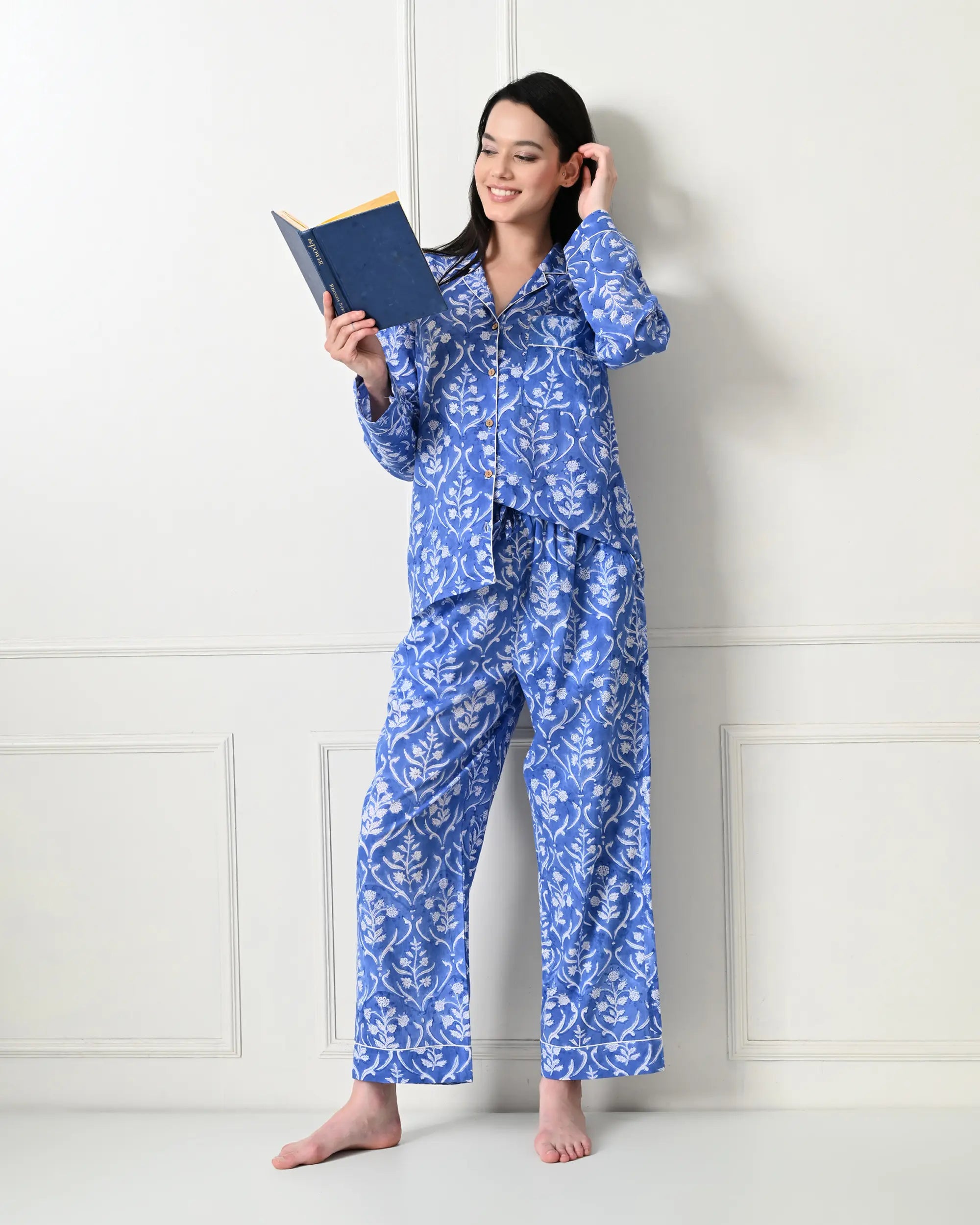 Organic Cotton Blue Petals Pajama Set | Singhvis