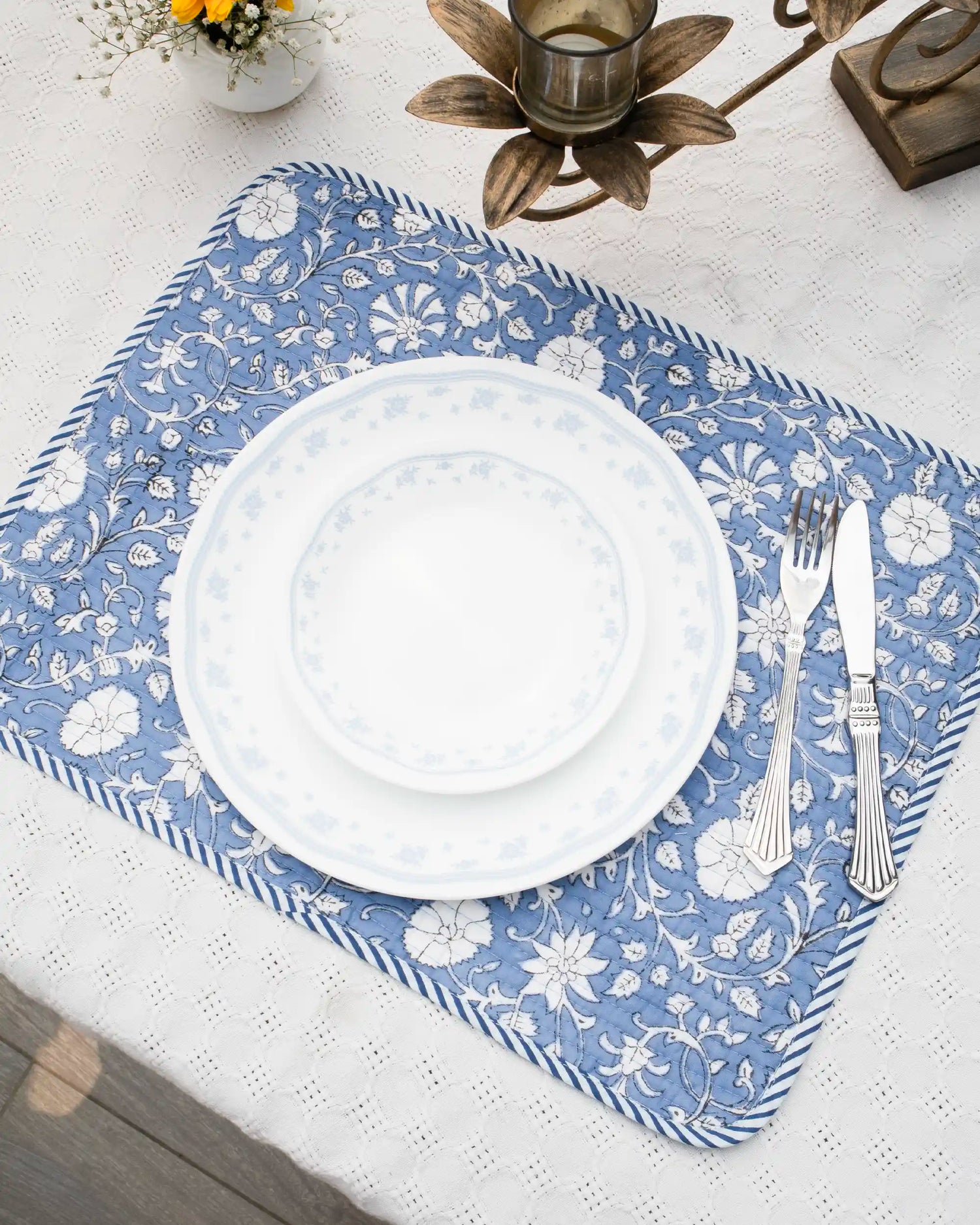 Cool Blue Stripes Reversible Placemats (Set of 6) | Singhvis