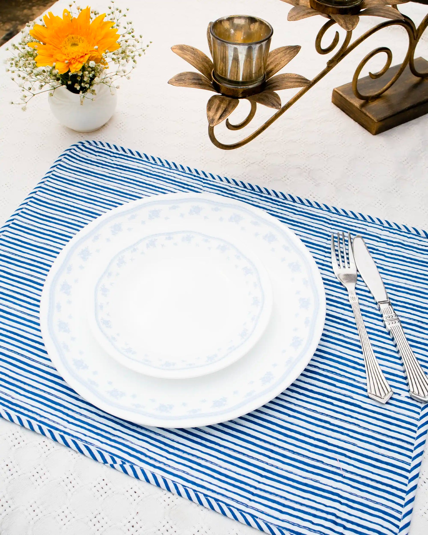 Cool Blue Stripes Reversible Placemats (Set of 6) | Singhvis