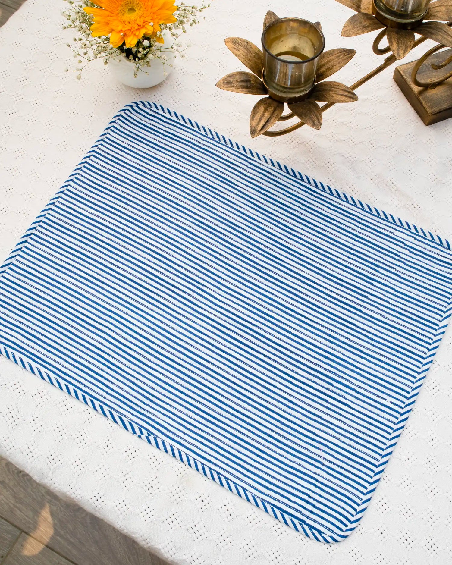 Cool Blue Stripes Reversible Placemats (Set of 6) | Singhvis