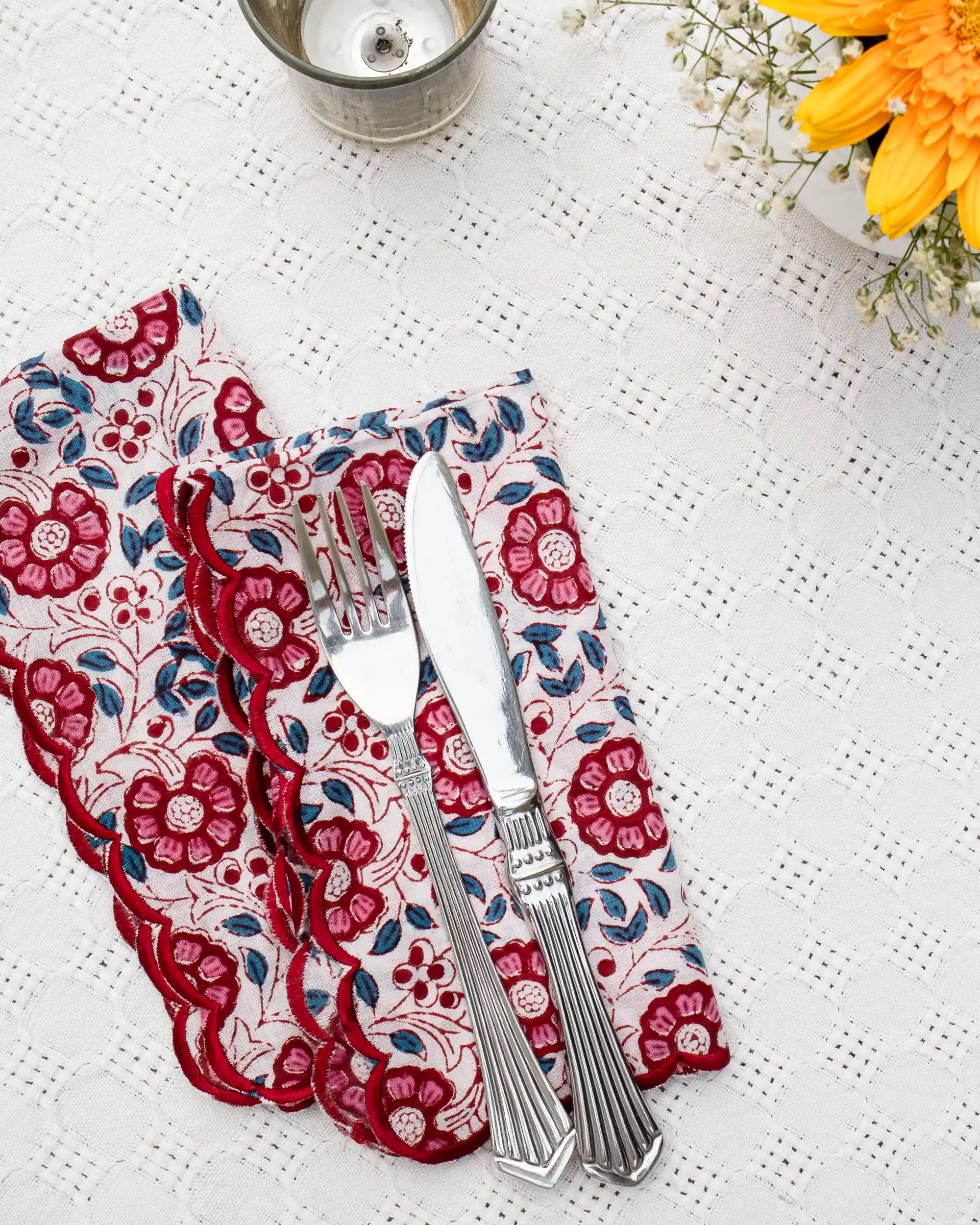 Cream Crimson Red Napkin Set (Choose 4 or 6)