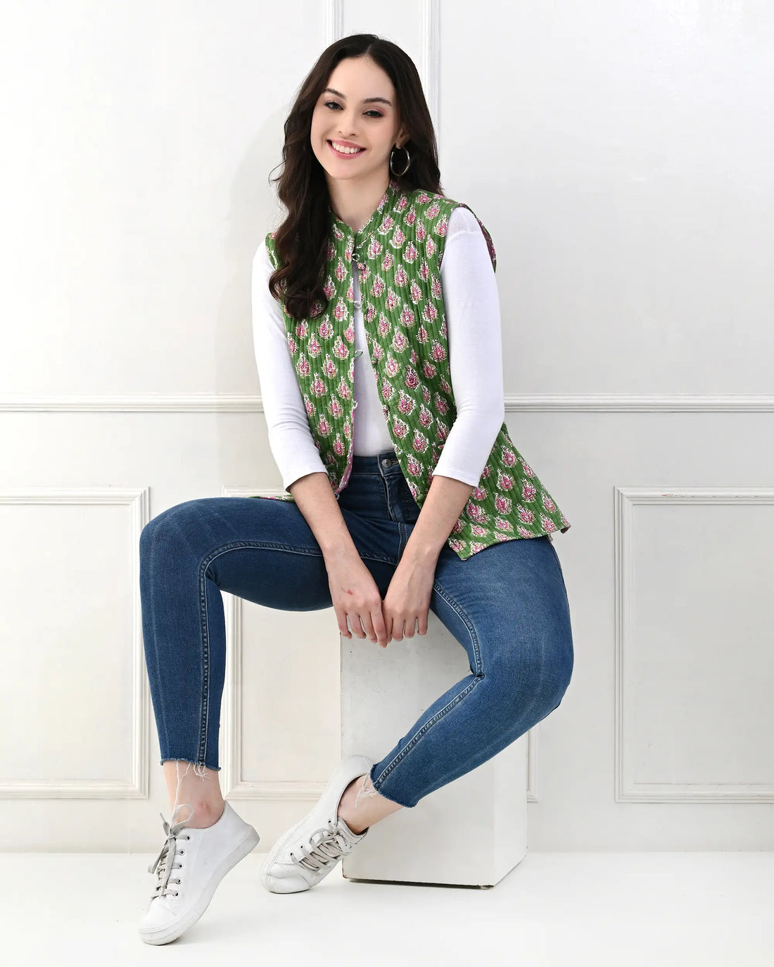 Emerald Floral Quilted Jacket | Singhvis