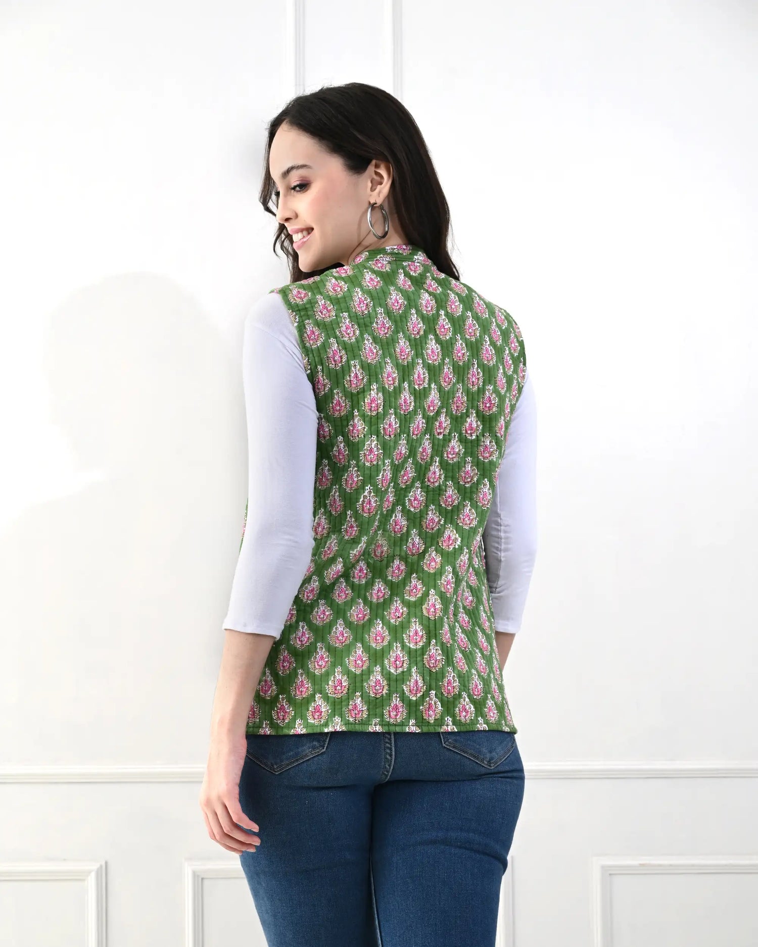 Emerald Floral Quilted Jacket | Singhvis