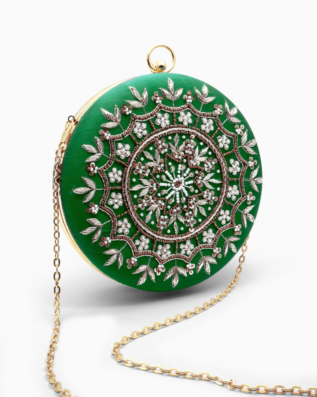 Emerald Maharani Round Evening Clutch | Singhvis