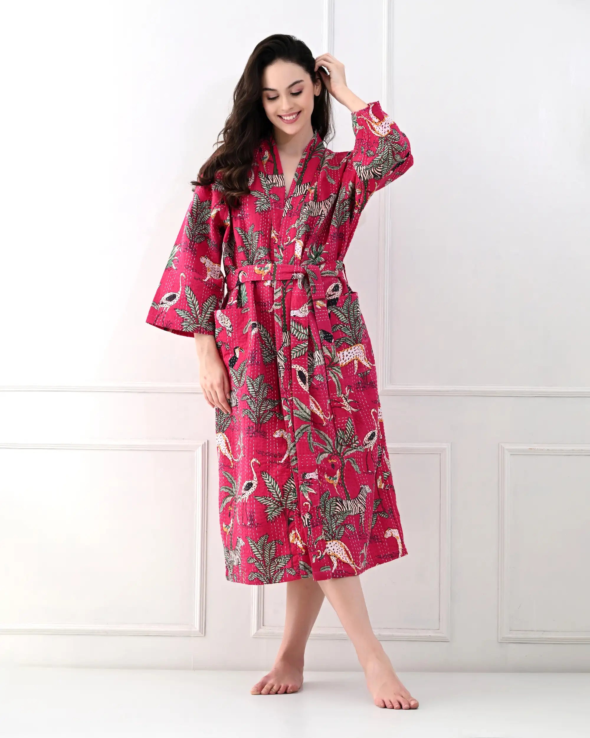 Exotic Tropic Red Cotton Bathrobe | Singhvis