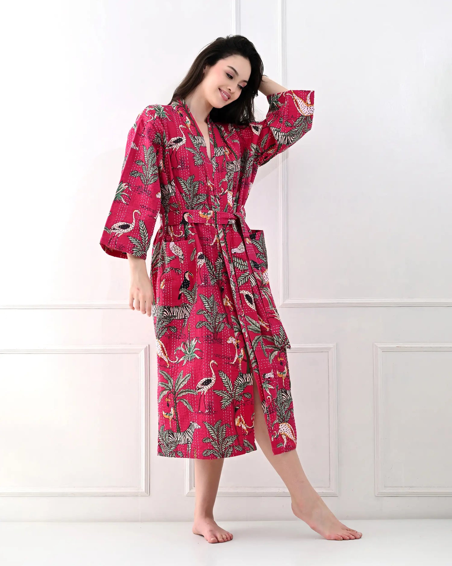 Exotic Tropic Red Cotton Bathrobe | Singhvis