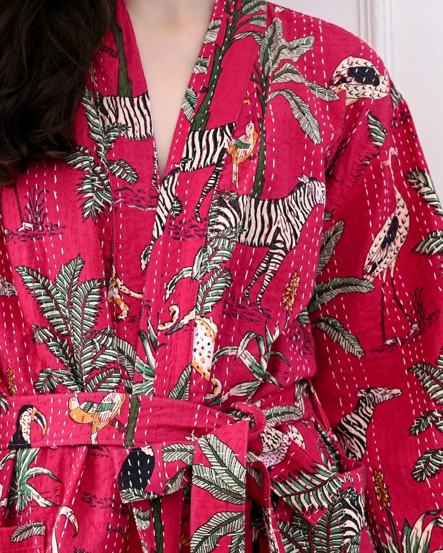 Exotic Tropic Red Cotton Bathrobe | Singhvis