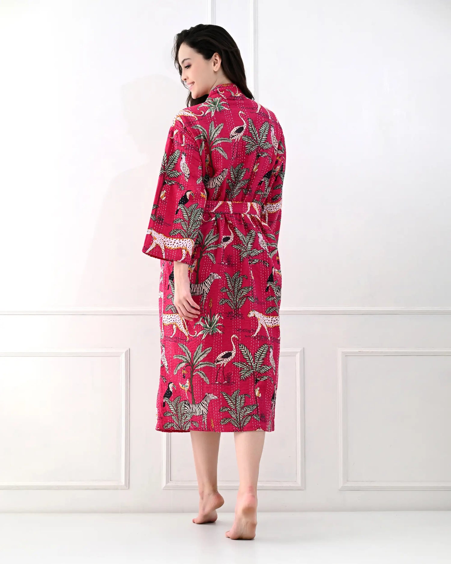 Exotic Tropic Red Cotton Bathrobe | Singhvis