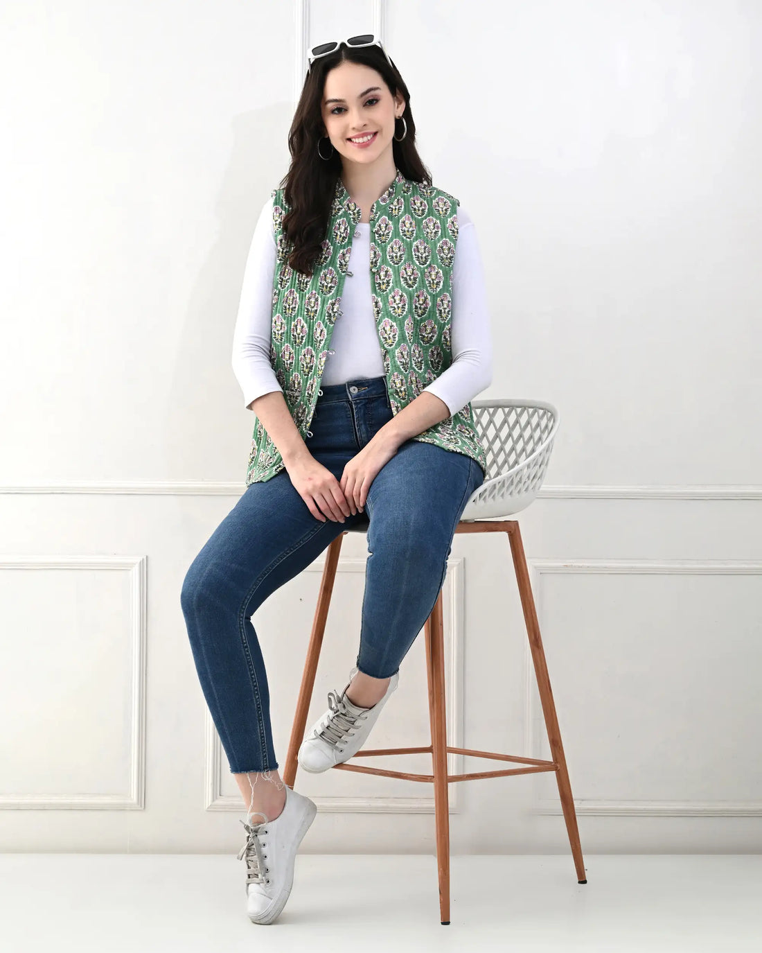 Green Lily Floral Quilted Jacket | Singhvis