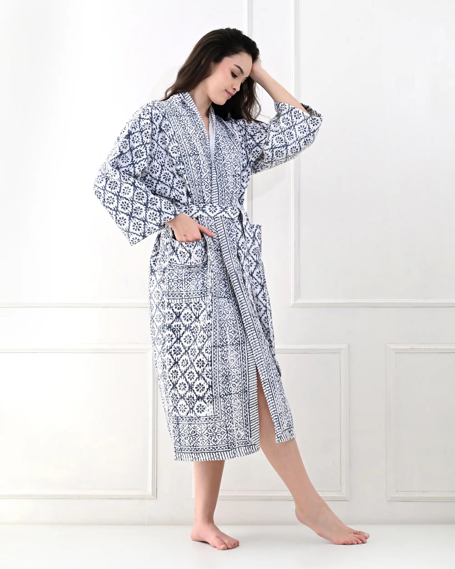 Harmony Blue Cotton Bathrobe | Singhvis