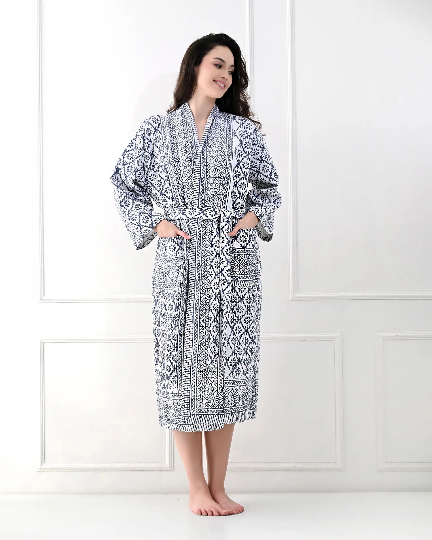 Harmony Blue Cotton Bathrobe | Singhvis