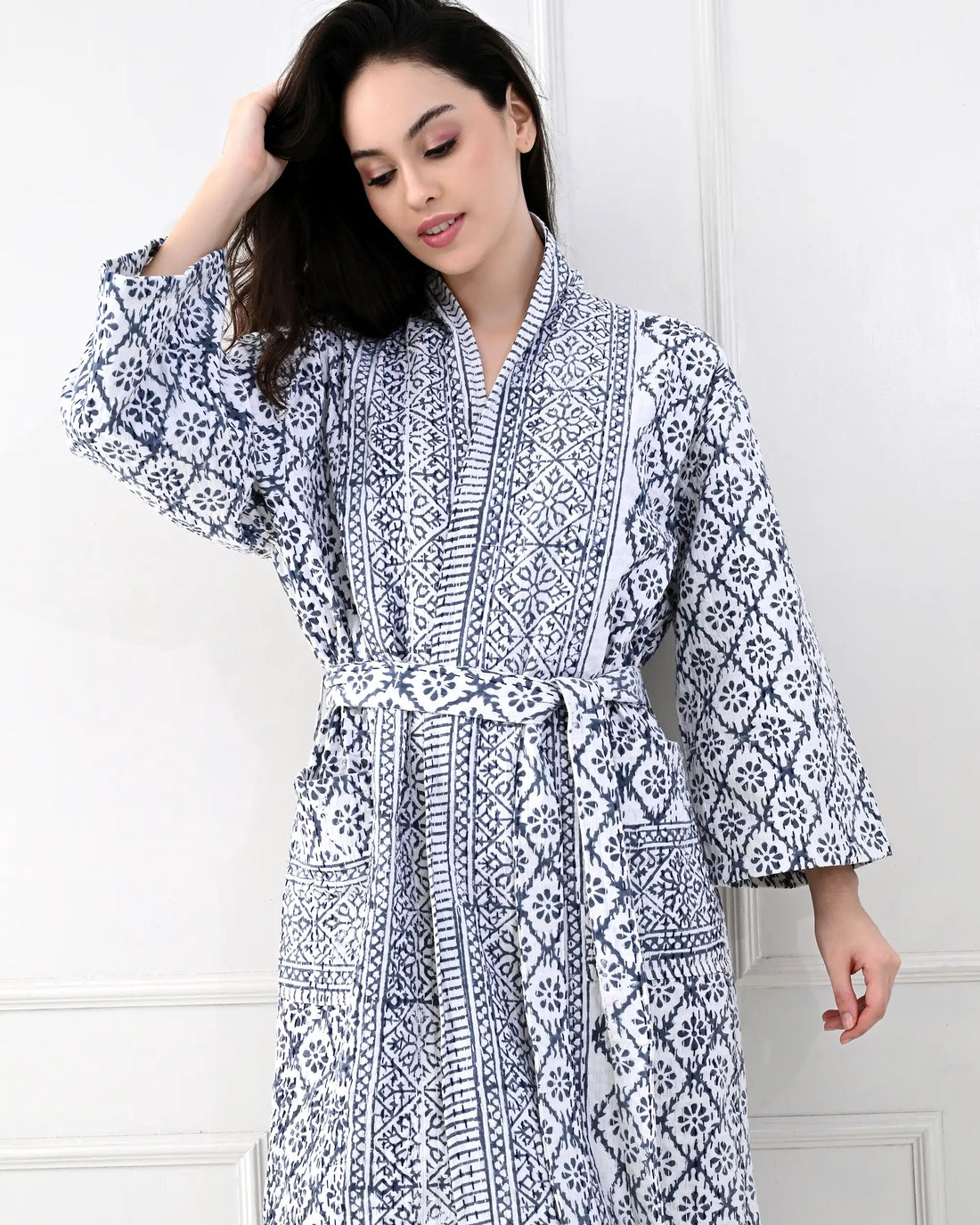 Harmony Blue Cotton Bathrobe | Singhvis