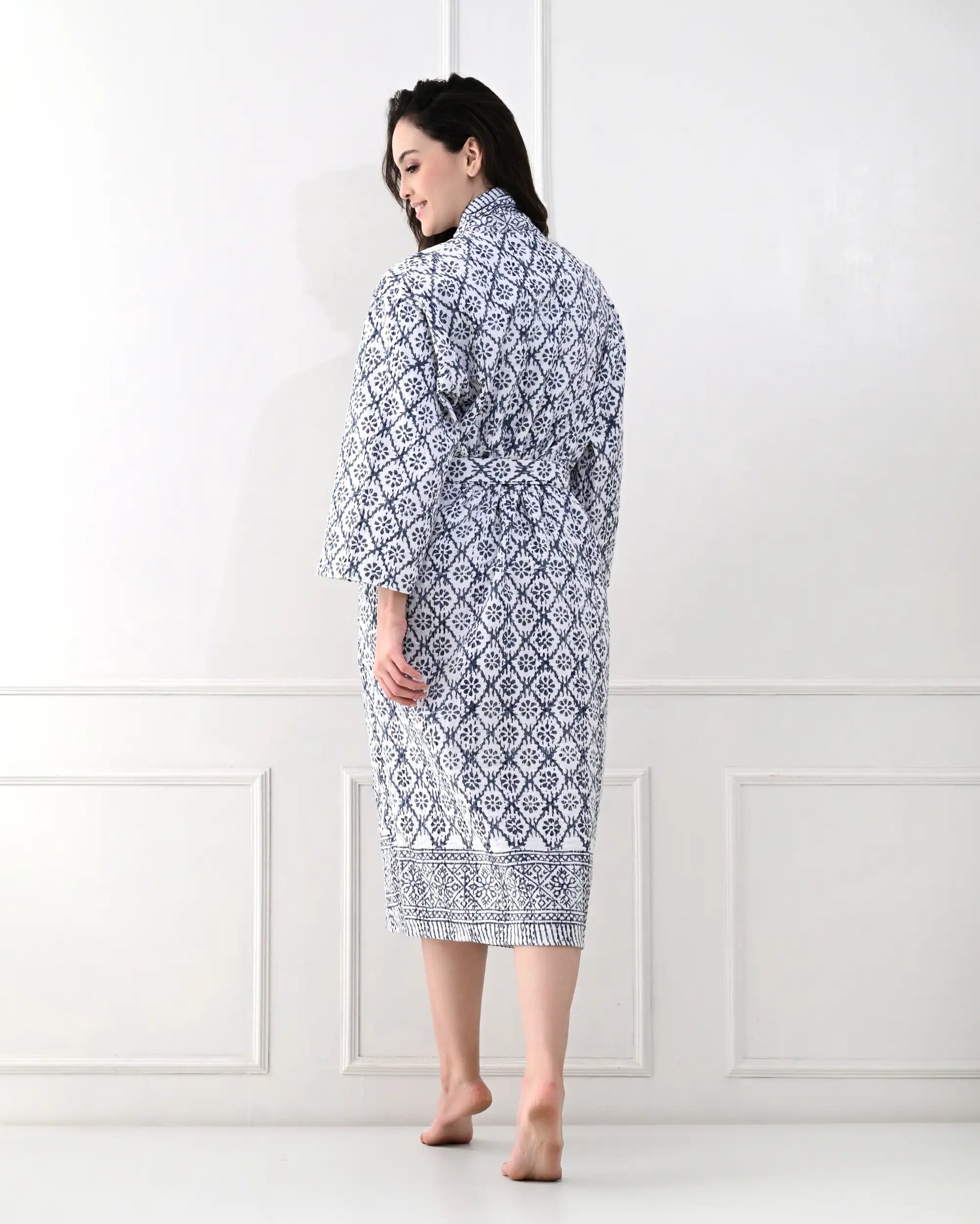 Harmony Blue Cotton Bathrobe | Singhvis