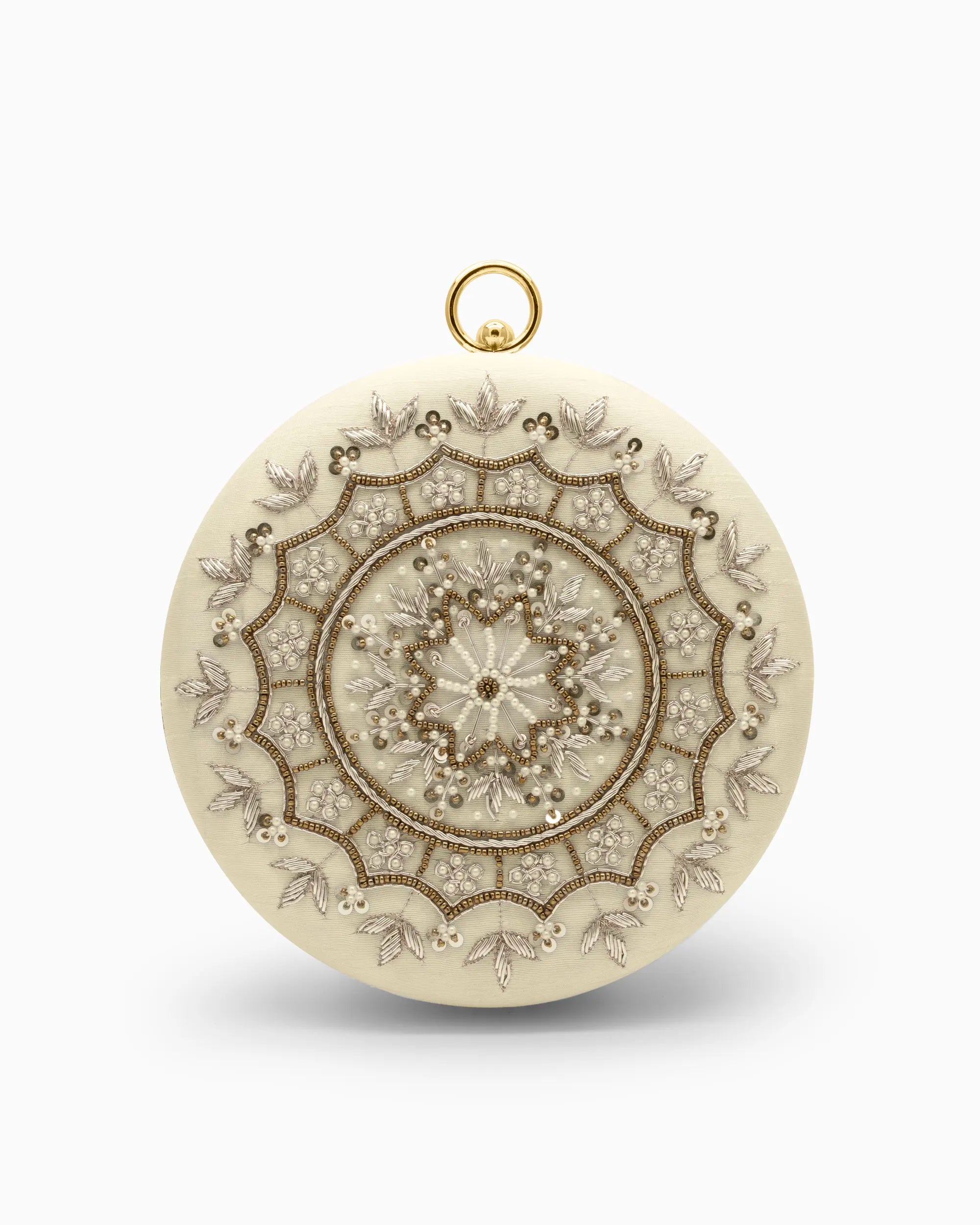 Ivory Pearl Round Evening Clutch | Singhvis