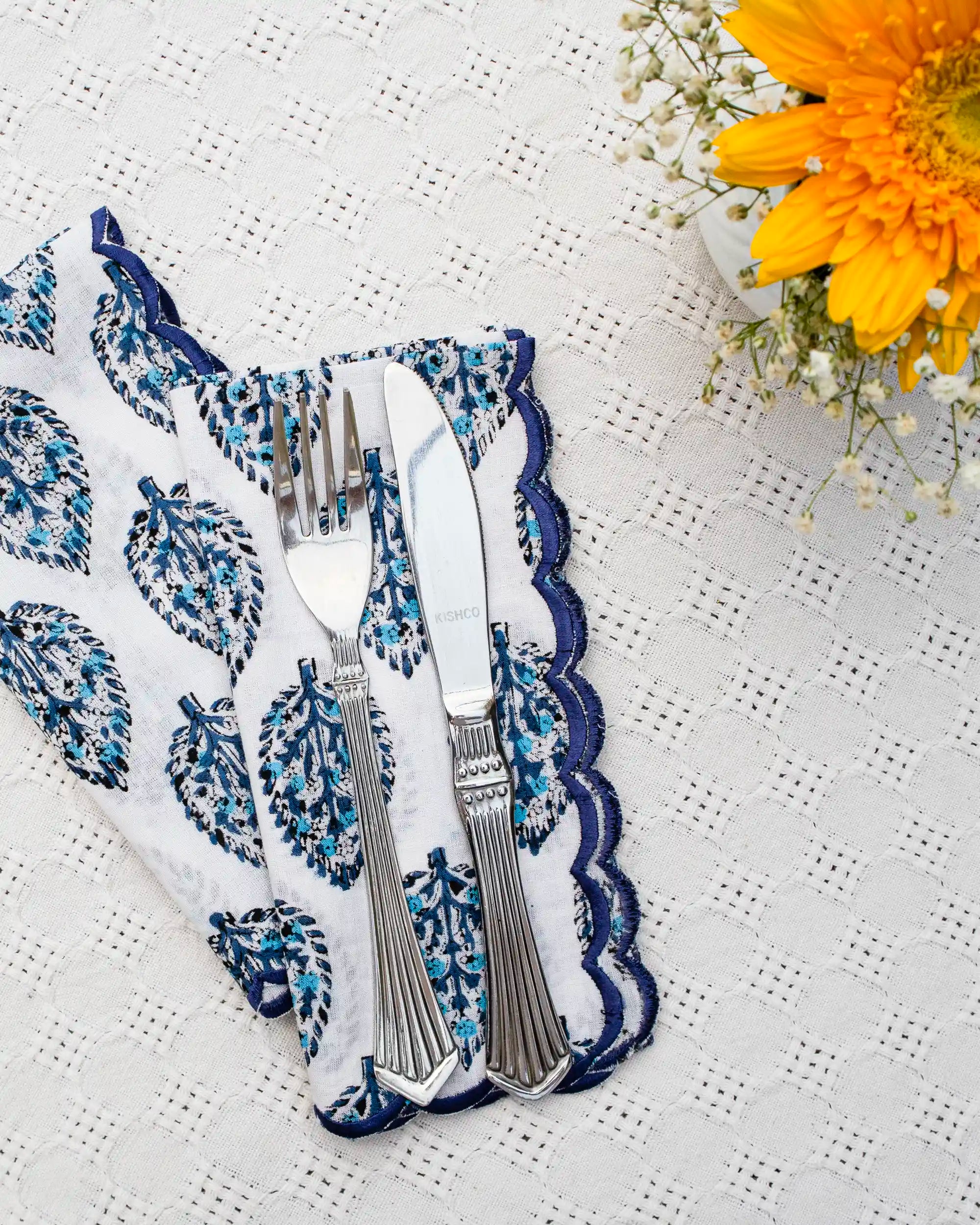 Ivory &amp; Indigo Petal Napkin Set (Choose 4 or 6) | Singhvis