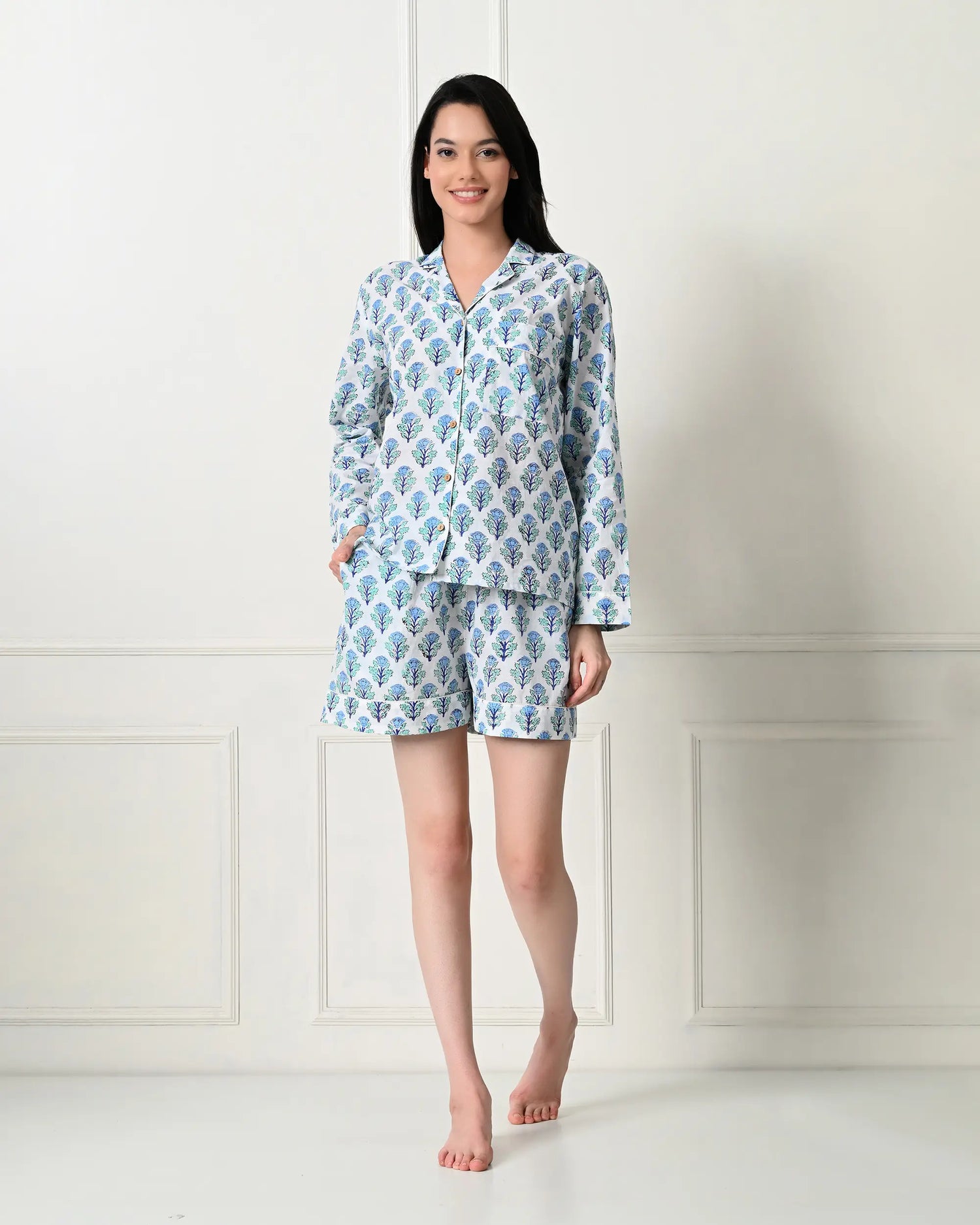 Organic Cotton Minty White Meadow Pajama Set | Singhvis