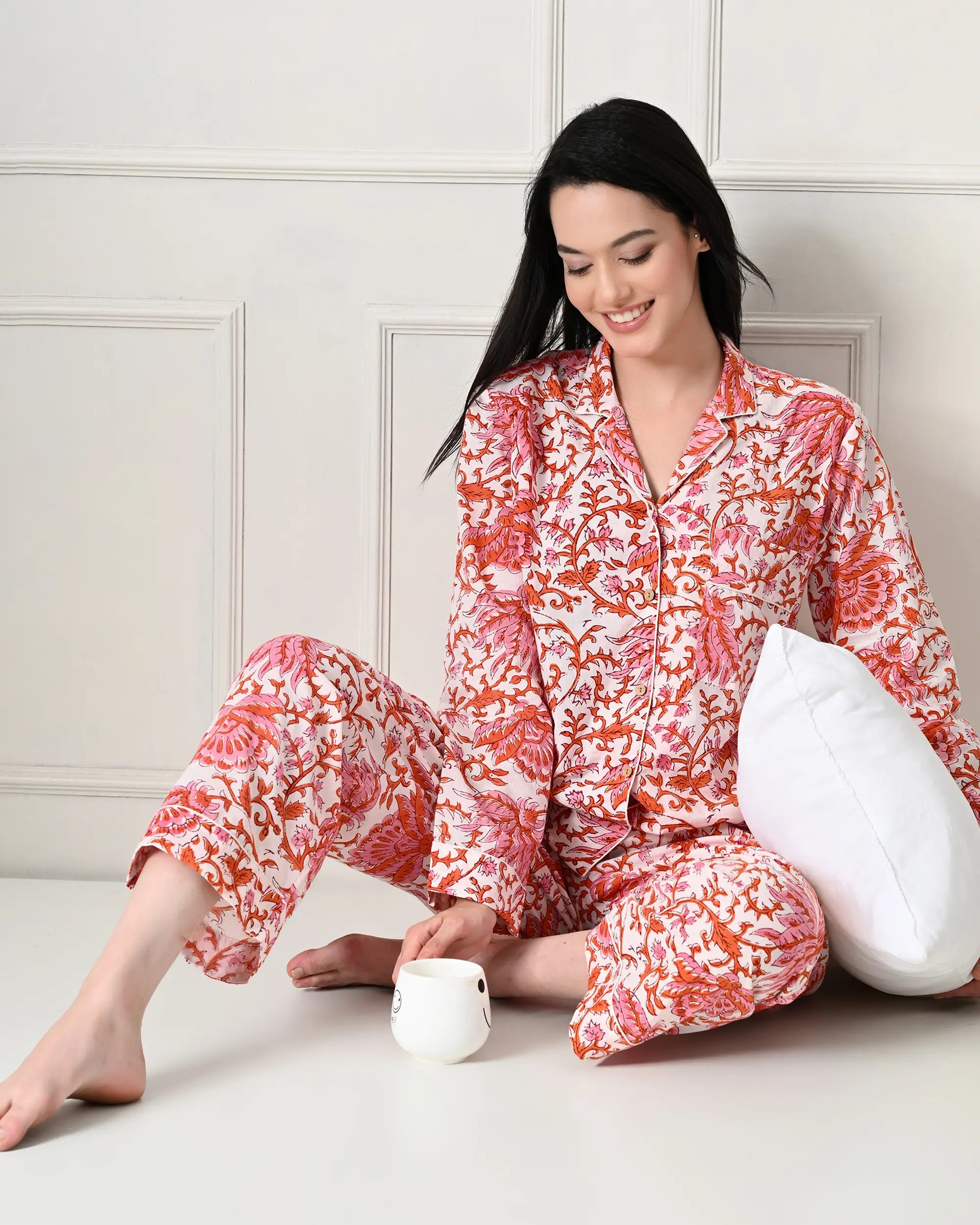 Organic Cotton Orange Zest Floral Pajama Set | Singhvis