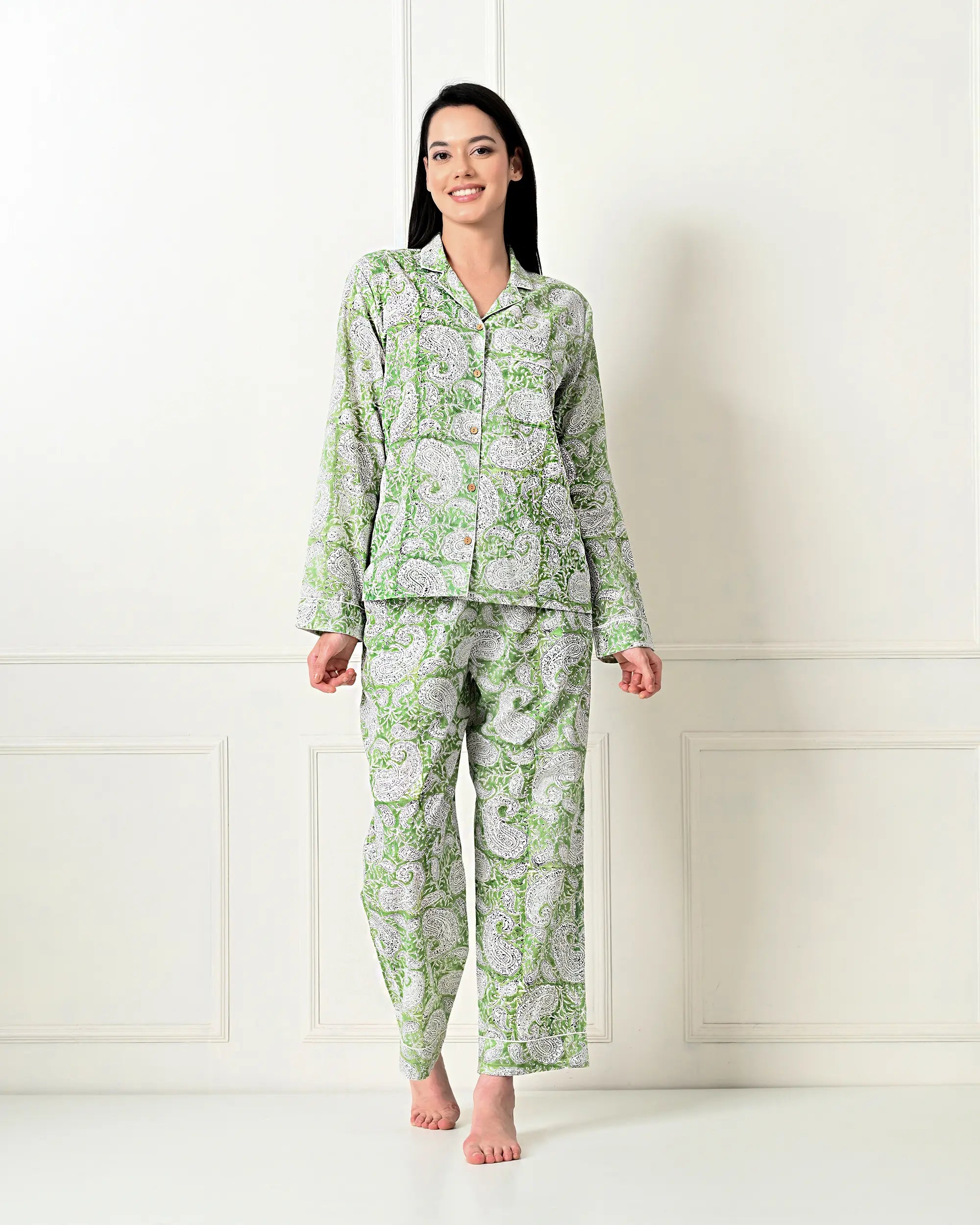 Organic Cotton Paisley Green Pajama Set | Singhvis