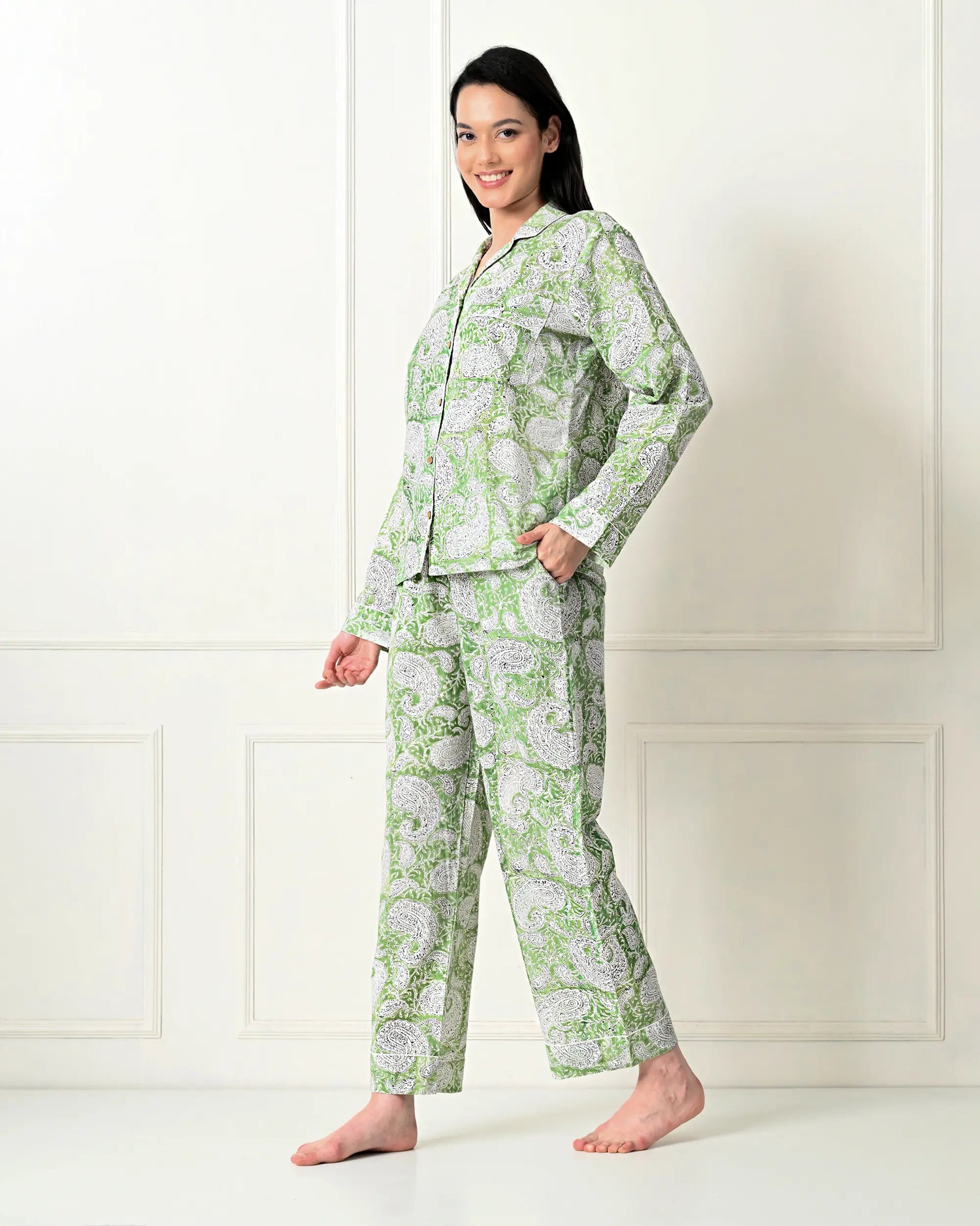 Organic Cotton Paisley Green Pajama Set | Singhvis