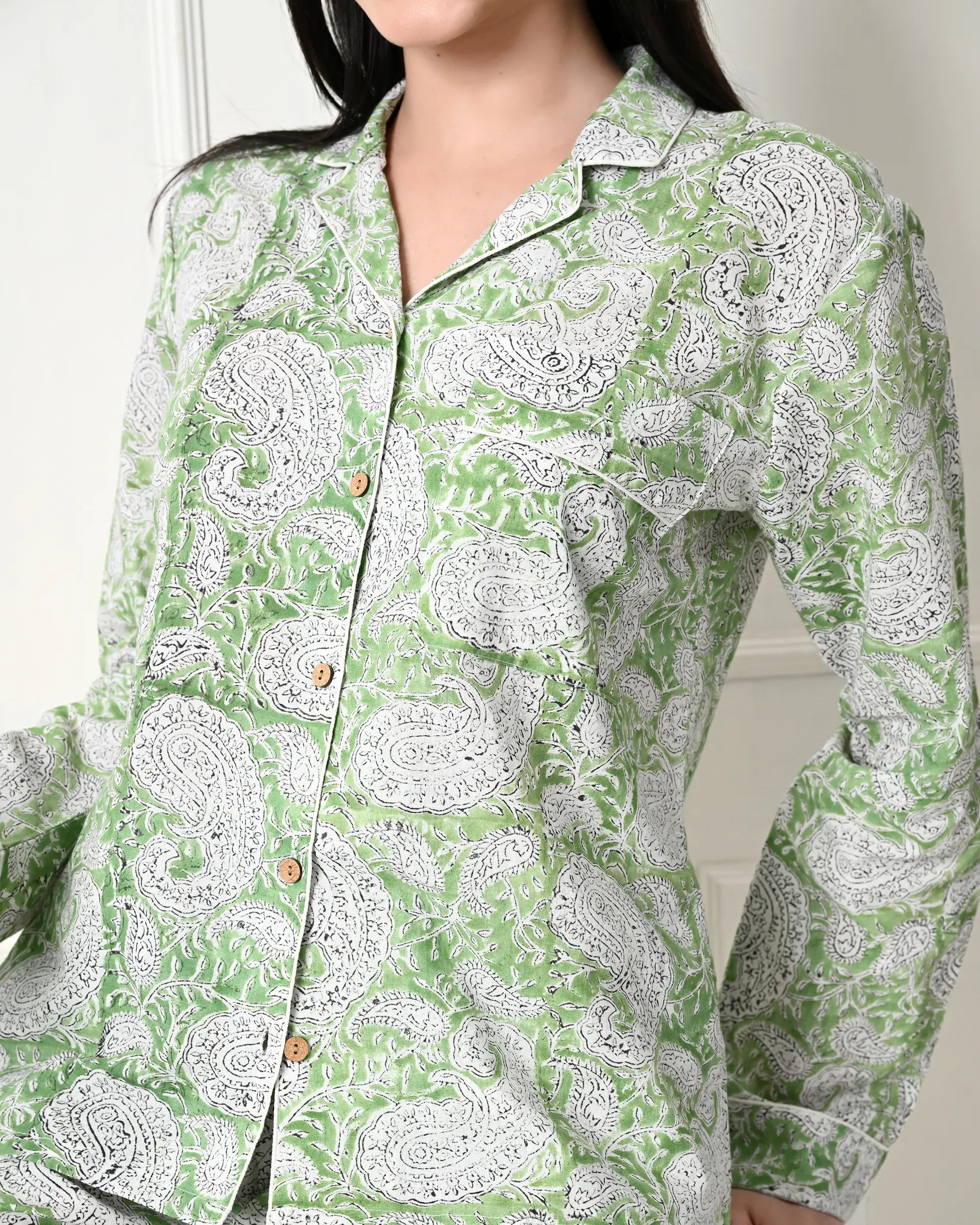 Organic Cotton Paisley Green Pajama Set | Singhvis