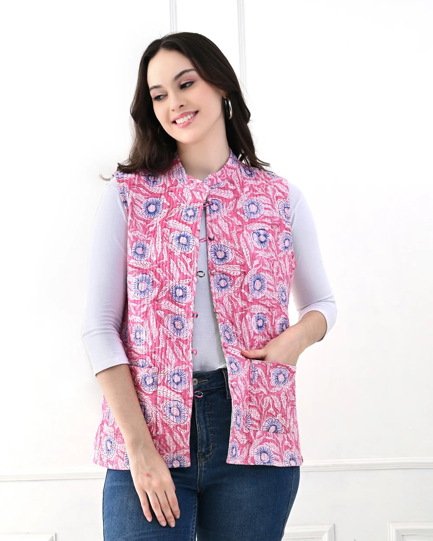 Pink Bubble Floral Quilted Jacket | Singhvis