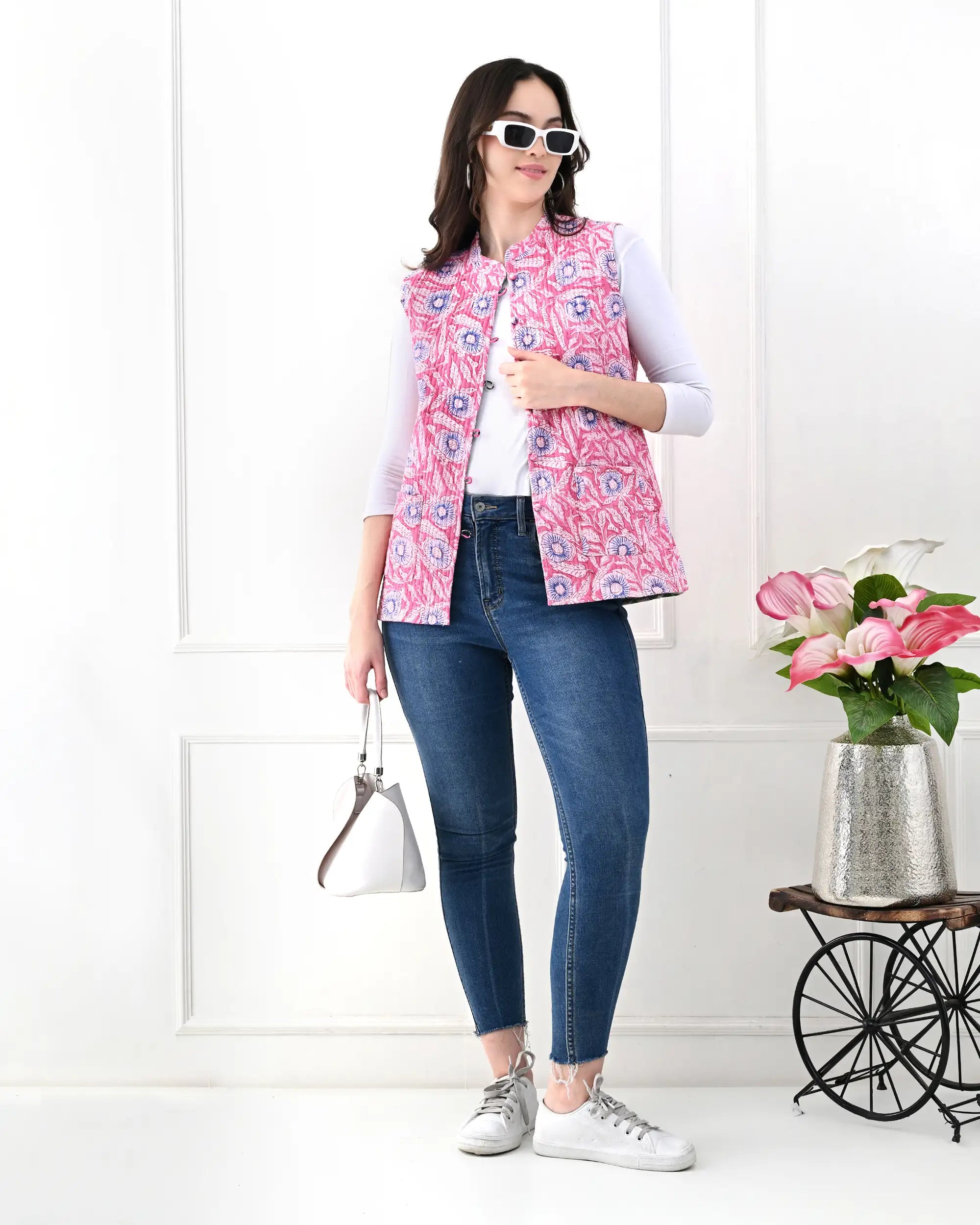 Pink Bubble Floral Quilted Jacket | Singhvis