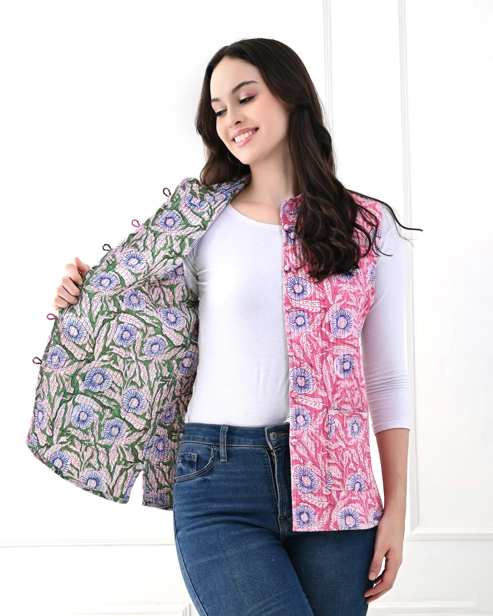 Pink Bubble Floral Quilted Jacket | Singhvis