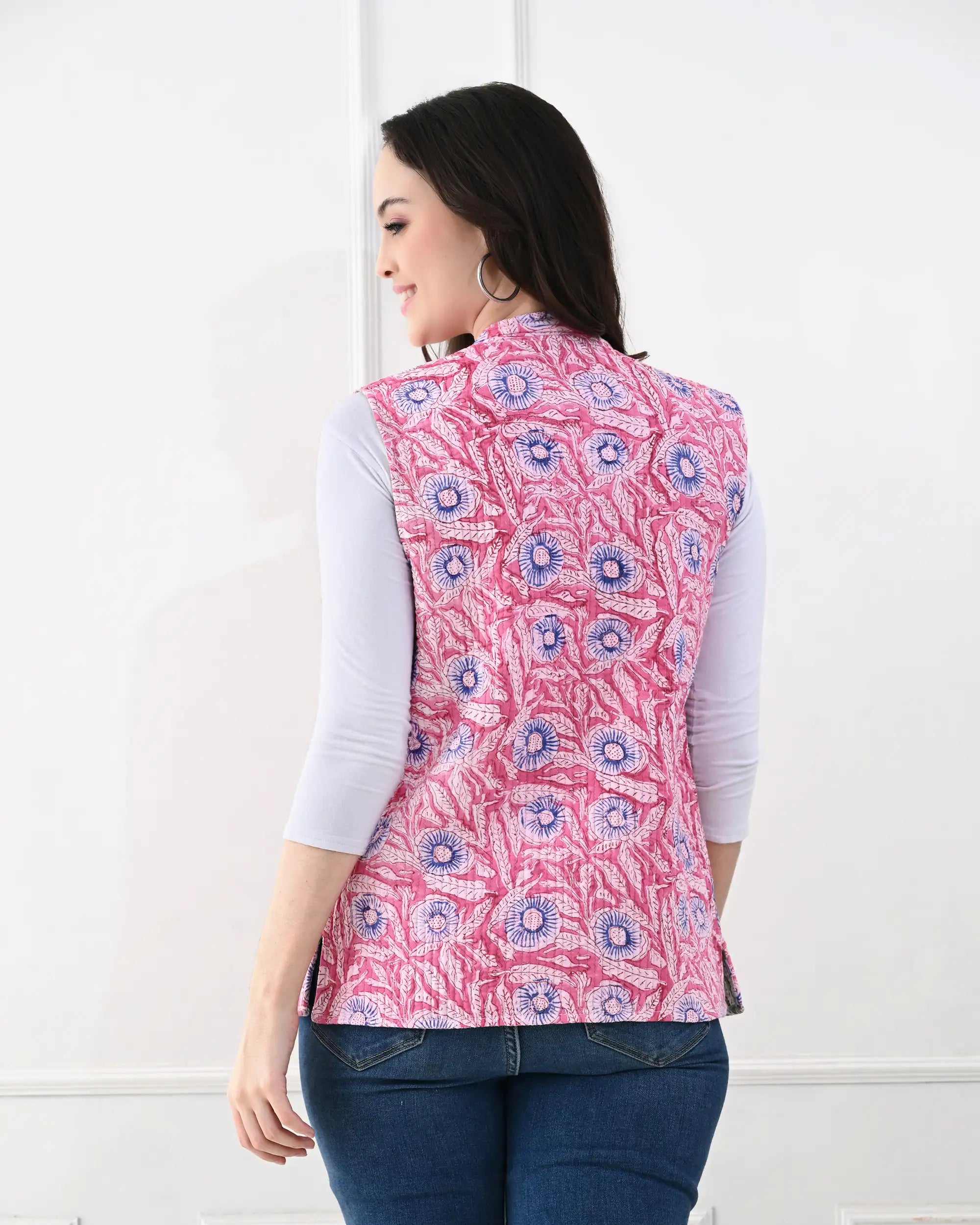 Pink Bubble Floral Quilted Jacket | Singhvis