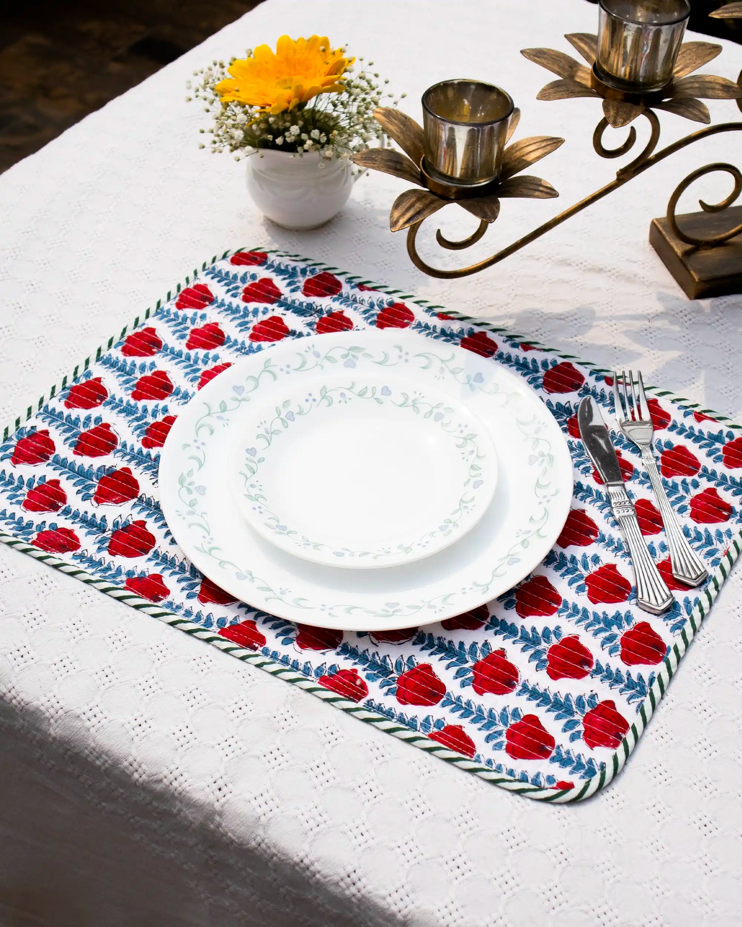 Red Rose Reversible Placemat Set (Choose 4 or 6) | Singhvis