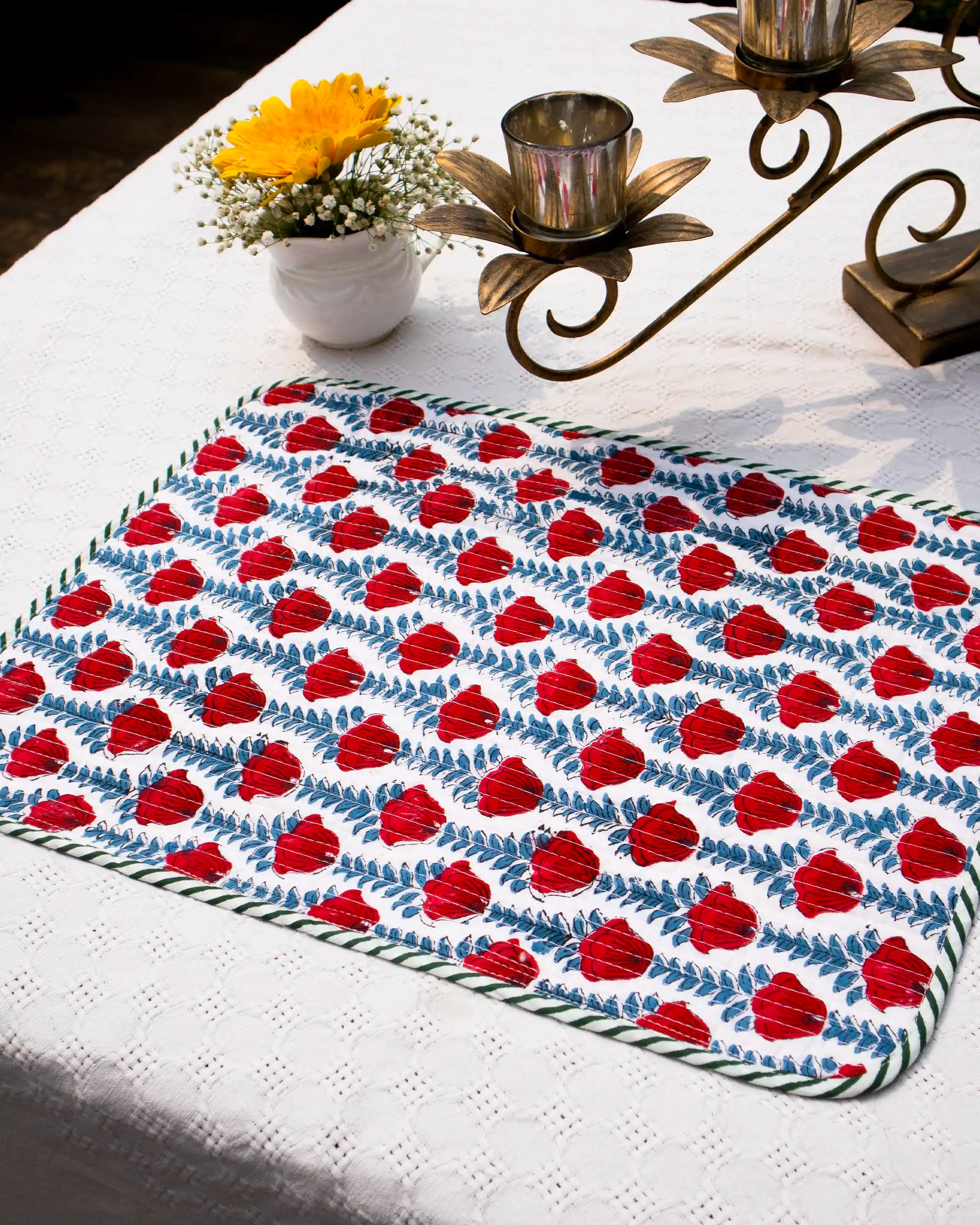 Red Rose Reversible Placemat Set (Choose 4 or 6) | Singhvis