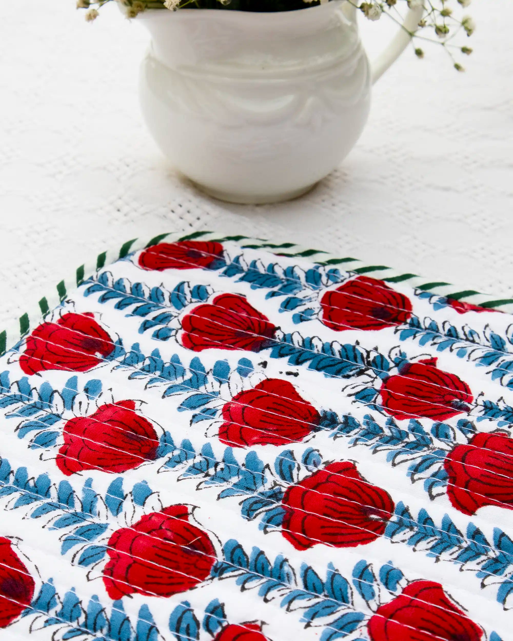 Red Rose Reversible Placemat Set (Choose 4 or 6) | Singhvis