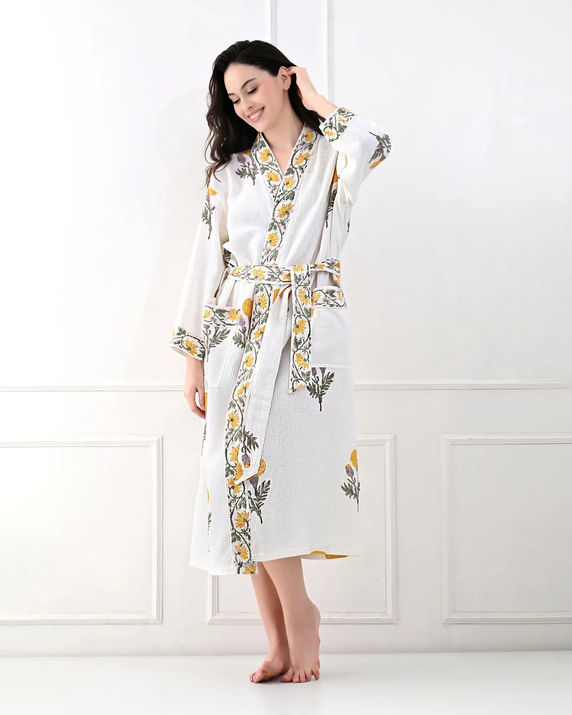 Sunshine Yellow Cotton Bathrobe | Singhvis