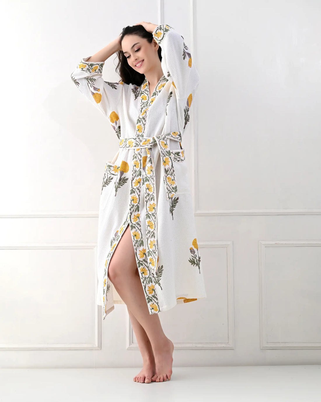 Sunshine Yellow Cotton Bathrobe | Singhvis