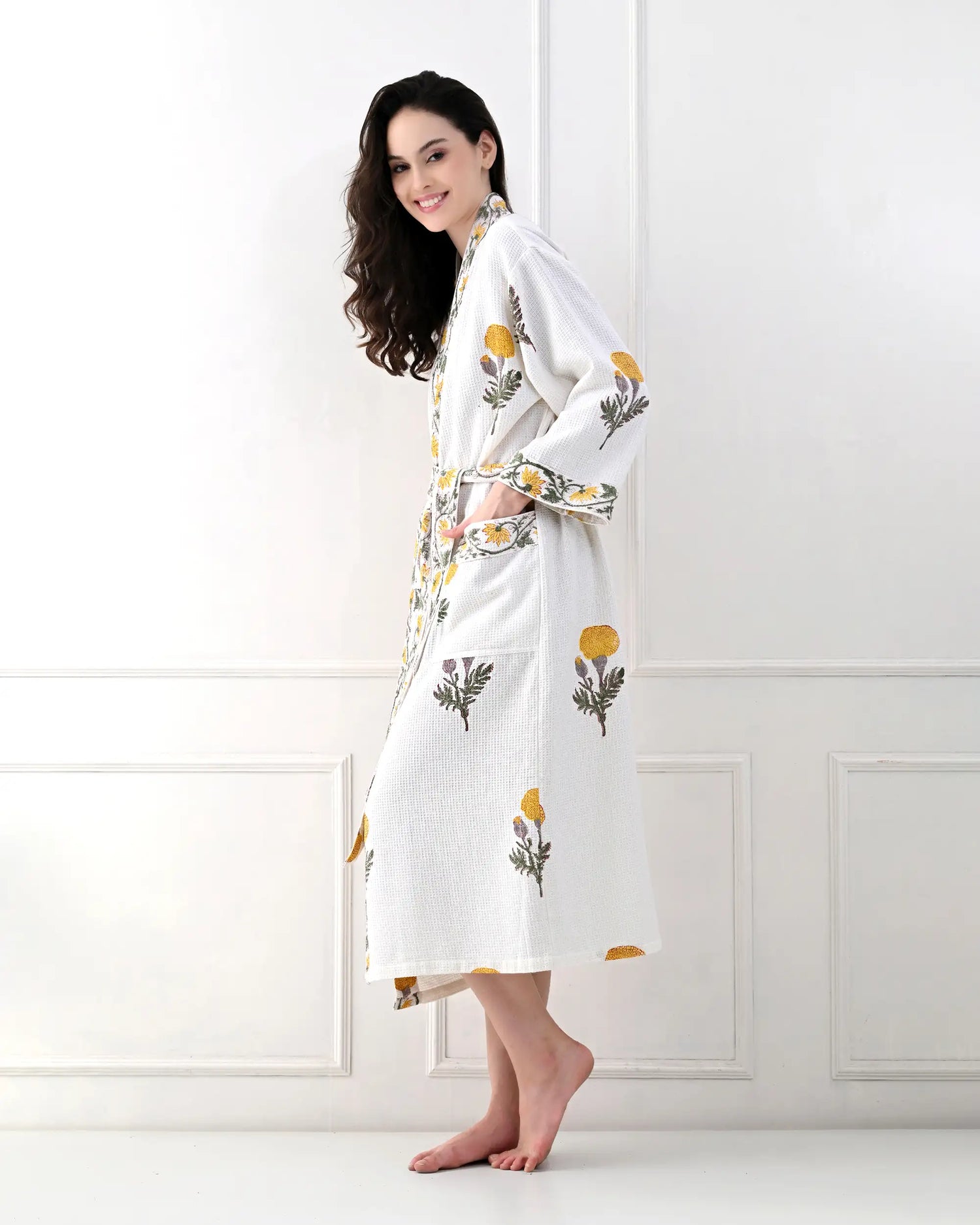 Sunshine Yellow Cotton Bathrobe | Singhvis