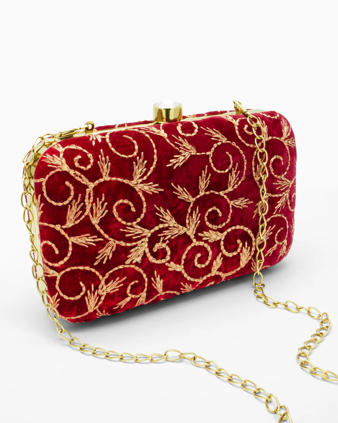 Victorian Red Velvet Evening Clutch - Burgundy Gold Purse | Singhvis