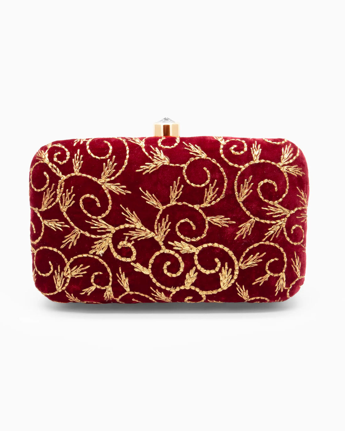 Victorian Red Velvet Evening Clutch - Burgundy Gold Purse | Singhvis